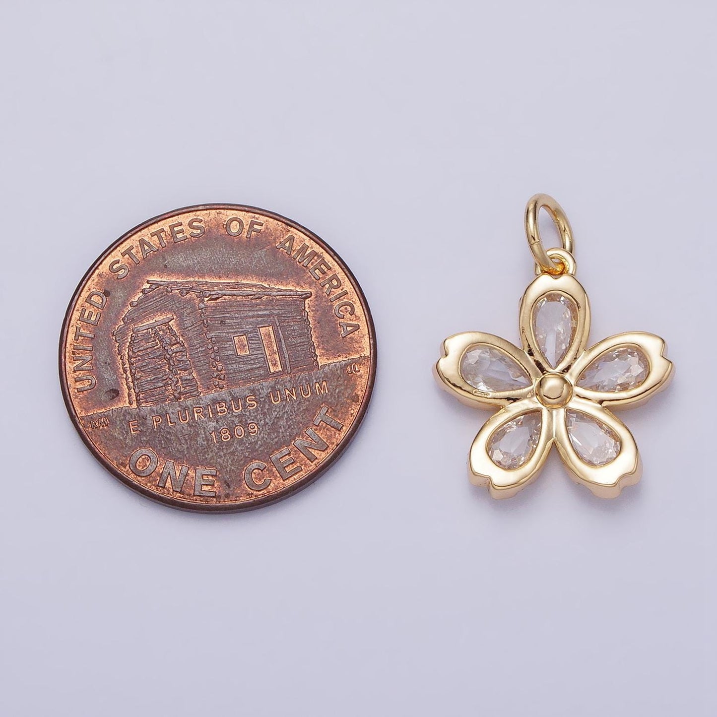 16k gold filled mini flower clear marquise petal add-on charm in gold & silver | ac1213 ac1214