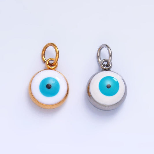 PVD Gold Plate Stainless Steel white, blue evil eye enamel 8mm Heartcharm | P727