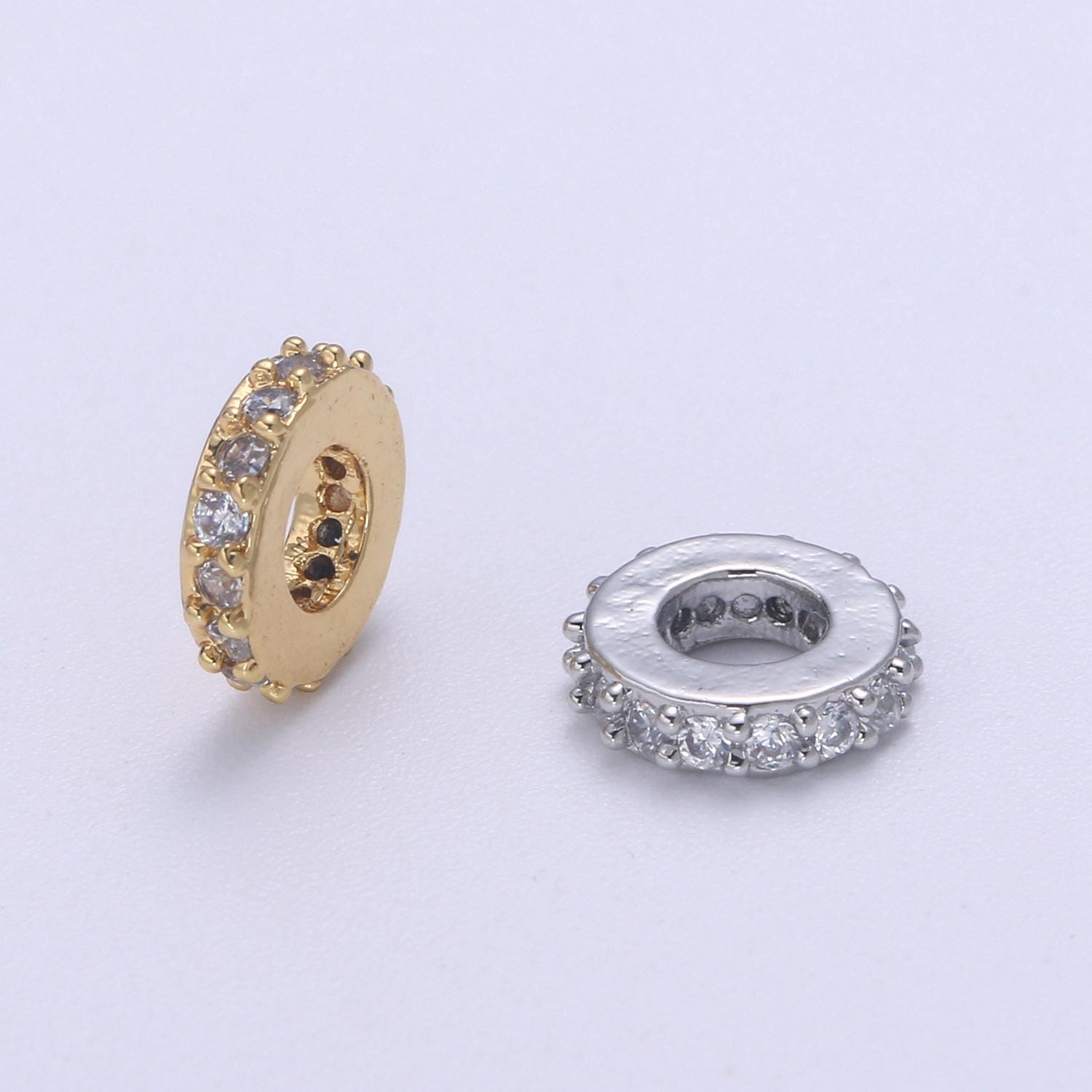 Gold micro pave Round beads charms 24k gold filled Donut spacer beads bracelet necklace for diy jewelry making supply B-693
