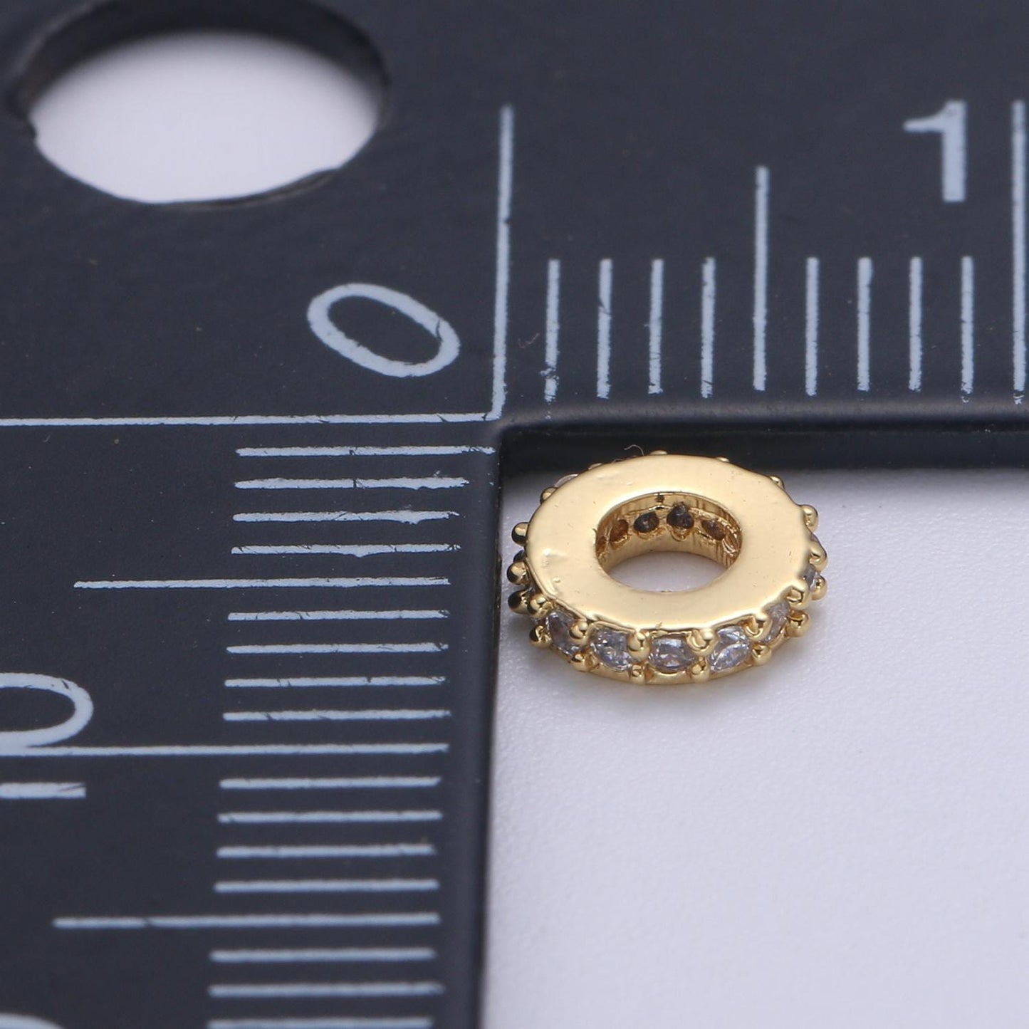 Gold micro pave Round beads charms 24k gold filled Donut spacer beads bracelet necklace for diy jewelry making supply B-693