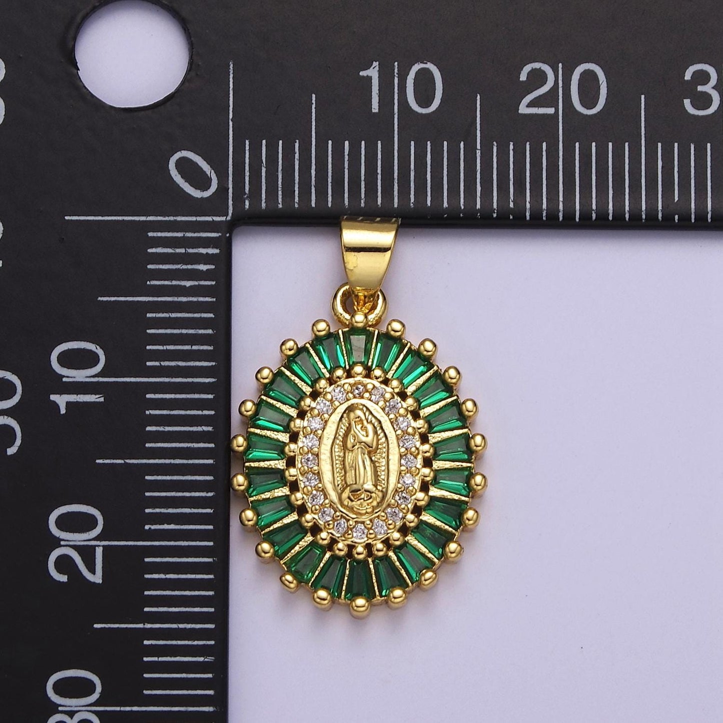 24K Gold Filled Lady Guadalupe Charm Micro Pave Oval Virgin Mary Pendant for Religious Jewelry Making j-499