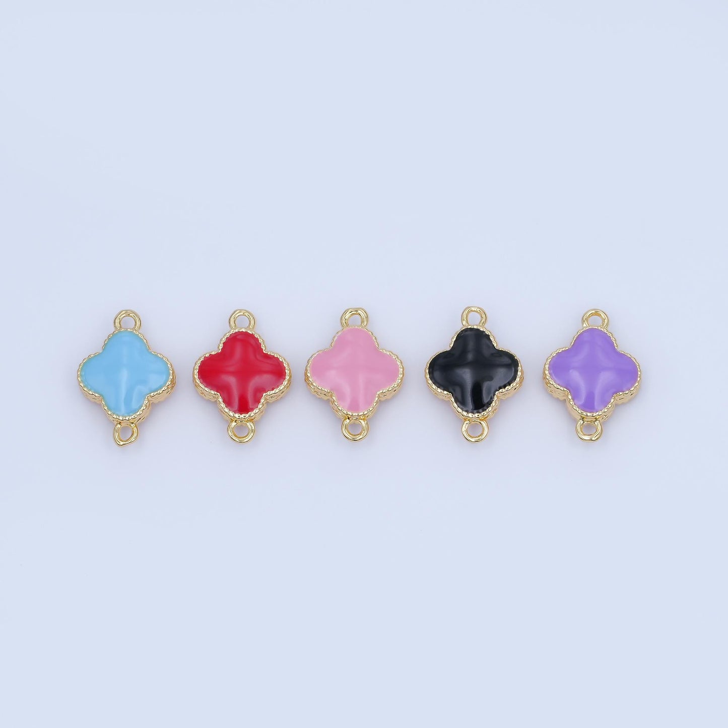 Gold Flower Charm Connector, 14K Gold Filled Micro Paved Clear CZ Stones Beaded Edge Quatrefoil Floral Link Connector | Y017