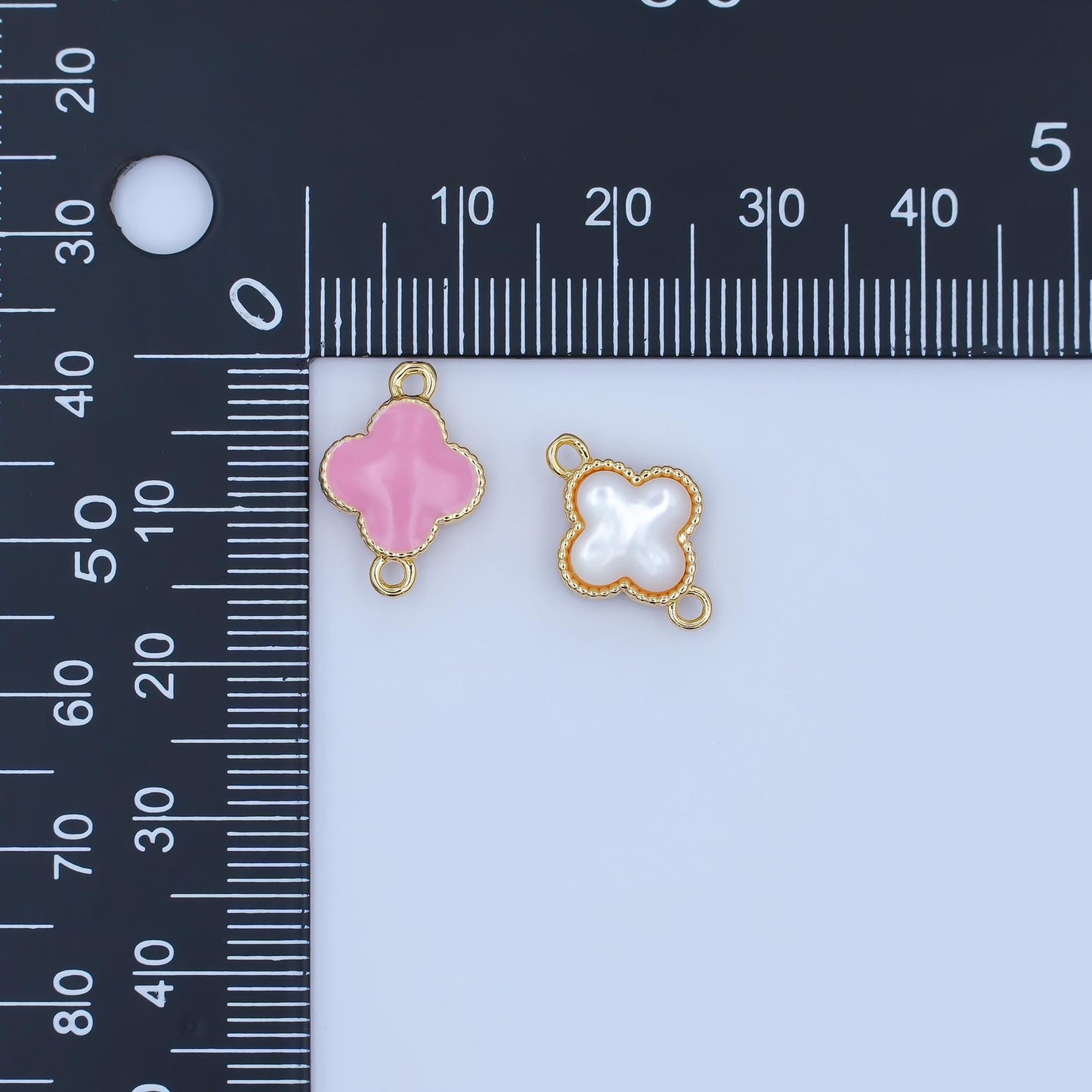 Gold Flower Charm Connector, 14K Gold Filled Micro Paved Clear CZ Stones Beaded Edge Quatrefoil Floral Link Connector | Y017