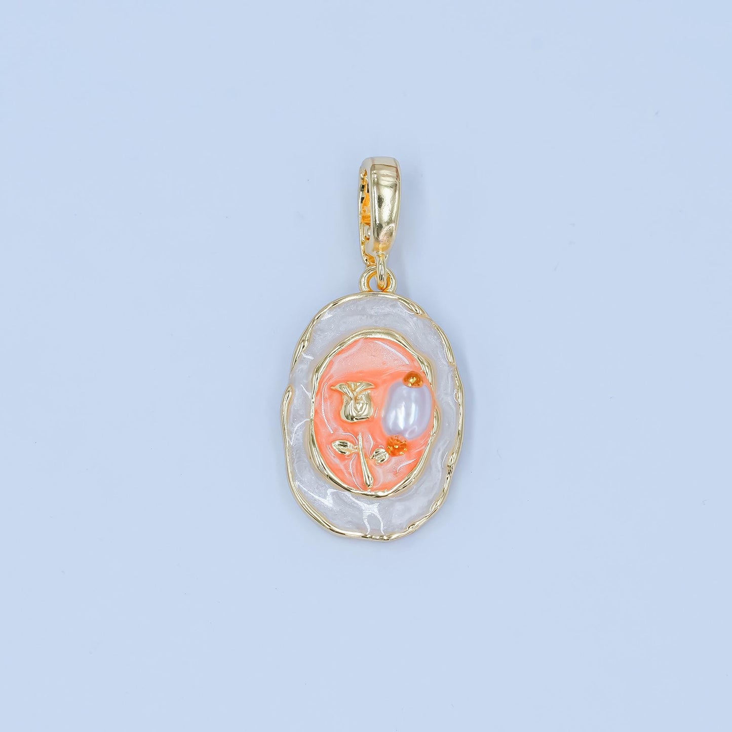 Cz enamel pastel colors stamped flower 24k gold filled snap latch bail pendant | AH-403