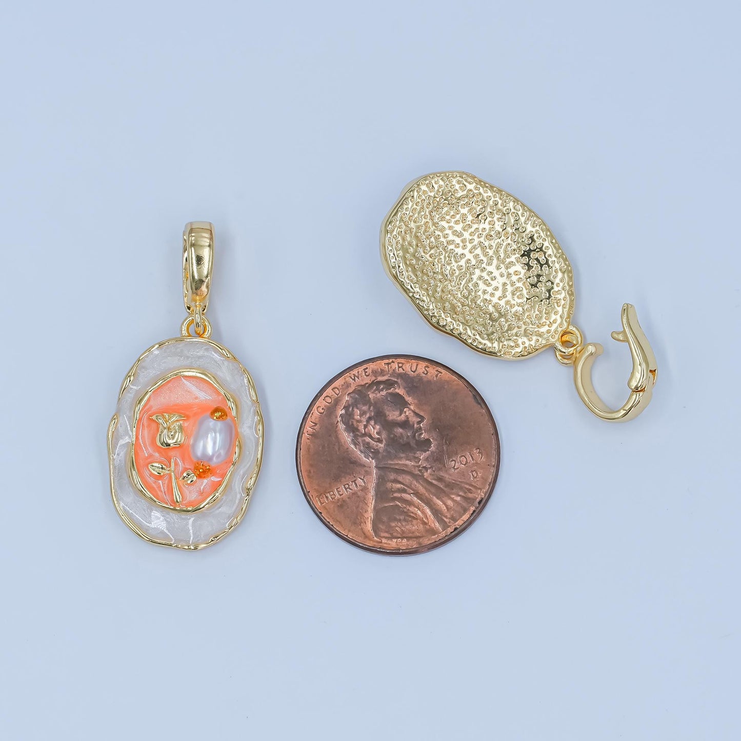 Cz enamel pastel colors stamped flower 24k gold filled snap latch bail pendant | AH-403