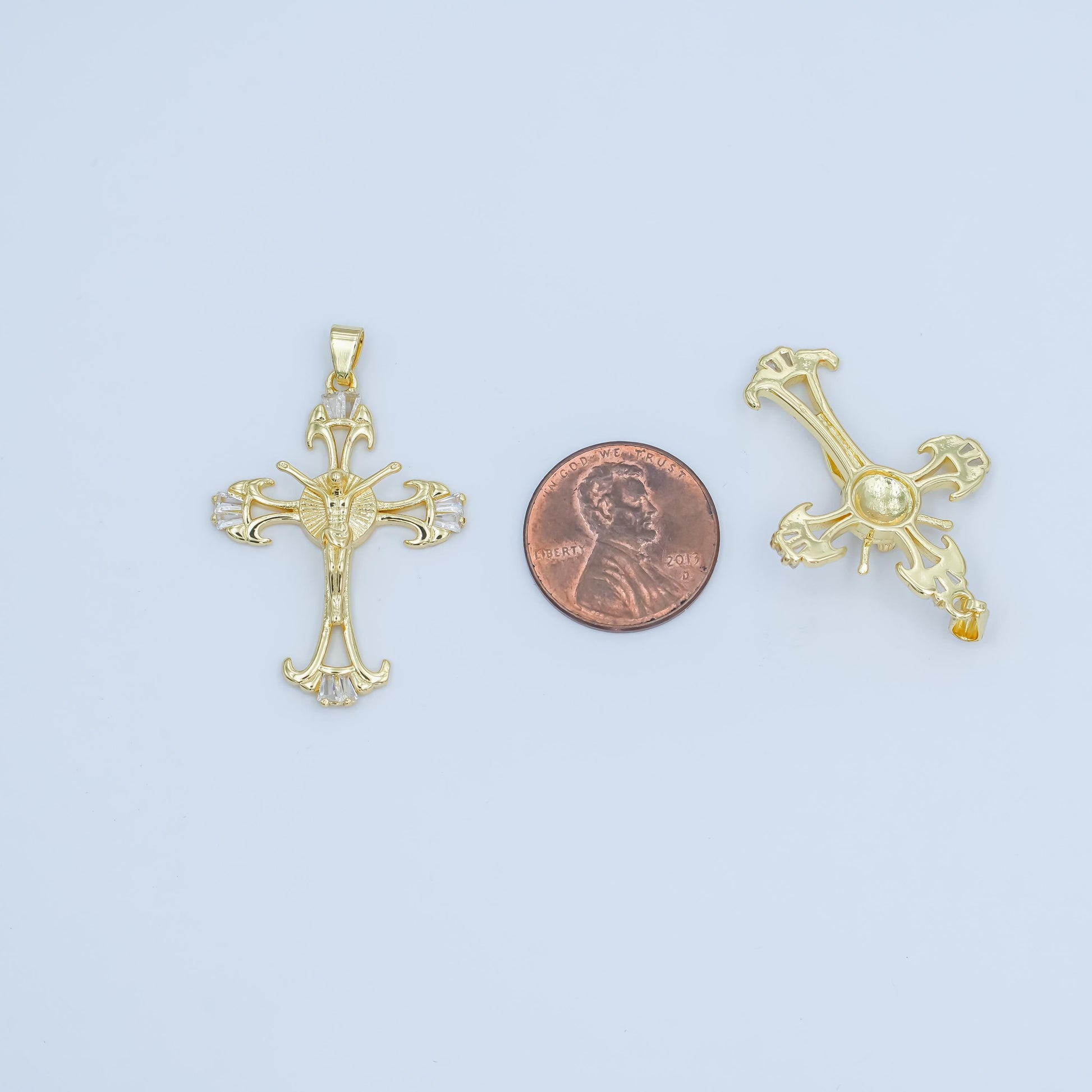 Gold Cross Pendant with Jesus Detailed Religious Crucifix Charm, 24K Gold Filled Christian Jewelry for Necklace AA-1503