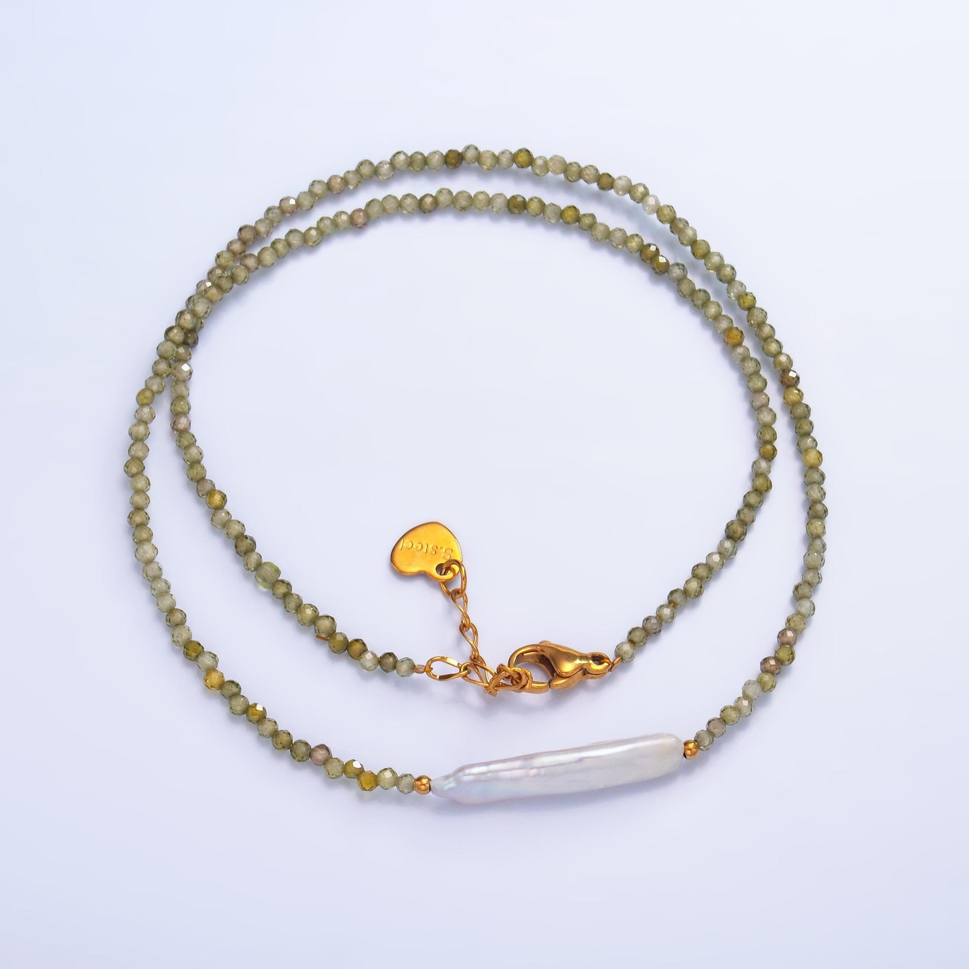 Dainty Green Bead Necklace Pearl Summer Necklace For Women- Boho Surfer Everyday Necklace wa3105