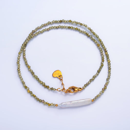 Dainty Green Bead Necklace Pearl Summer Necklace For Women- Boho Surfer Everyday Necklace wa3105