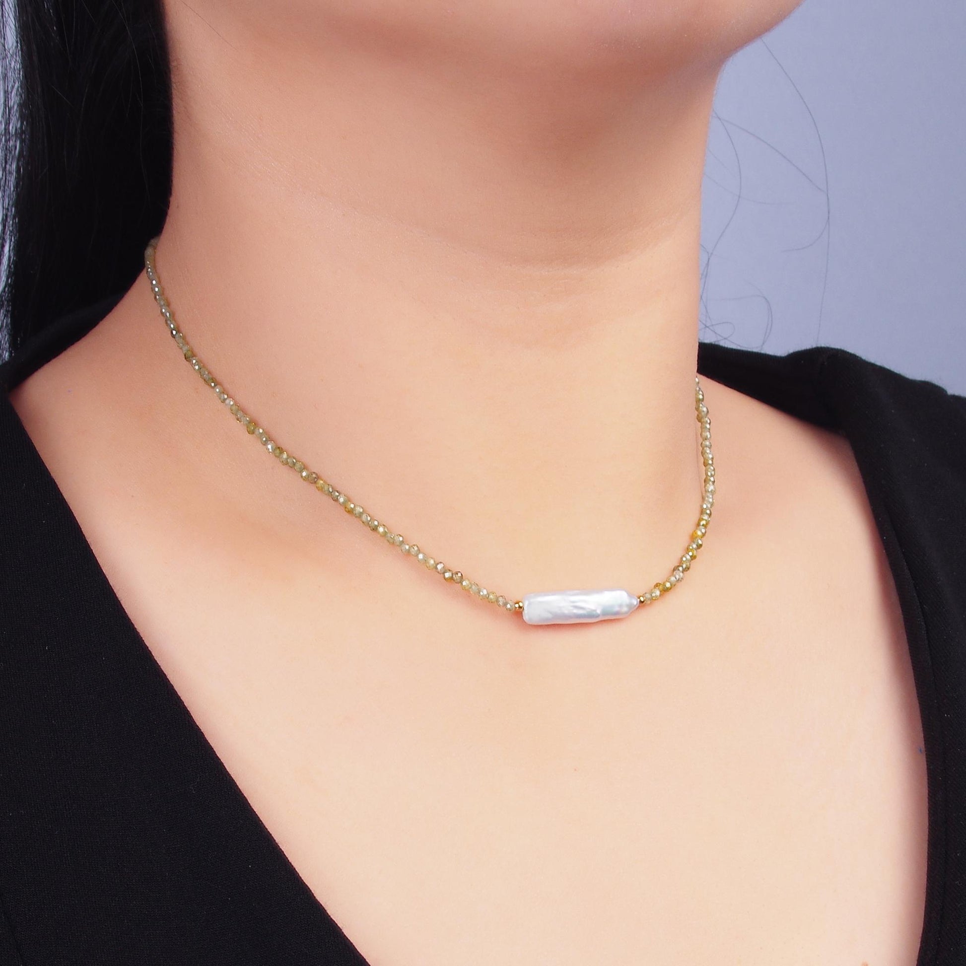 Dainty Green Bead Necklace Pearl Summer Necklace For Women- Boho Surfer Everyday Necklace wa3105
