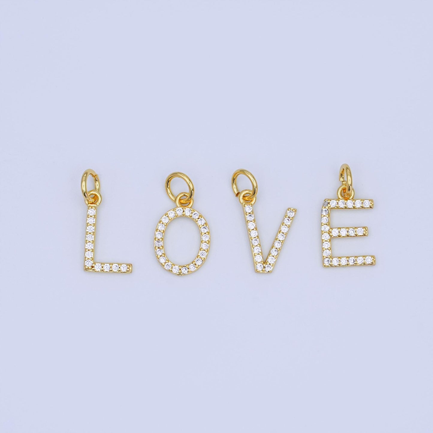 24k gold filled Love Charm Micro Pave CZ Word for bracelet necklace component add on charm | N-044