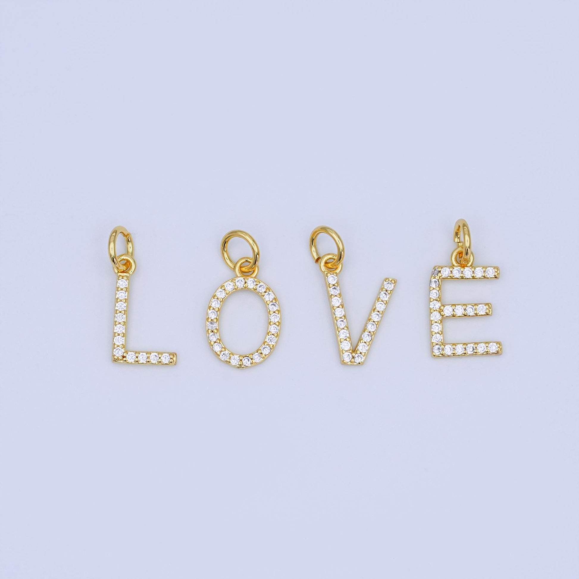 24k gold filled Love Charm Micro Pave CZ Word for bracelet necklace component add on charm | N-044