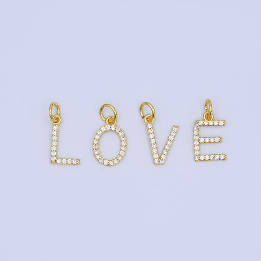 24k gold filled Love Charm Micro Pave CZ Word for bracelet necklace component add on charm | N-044