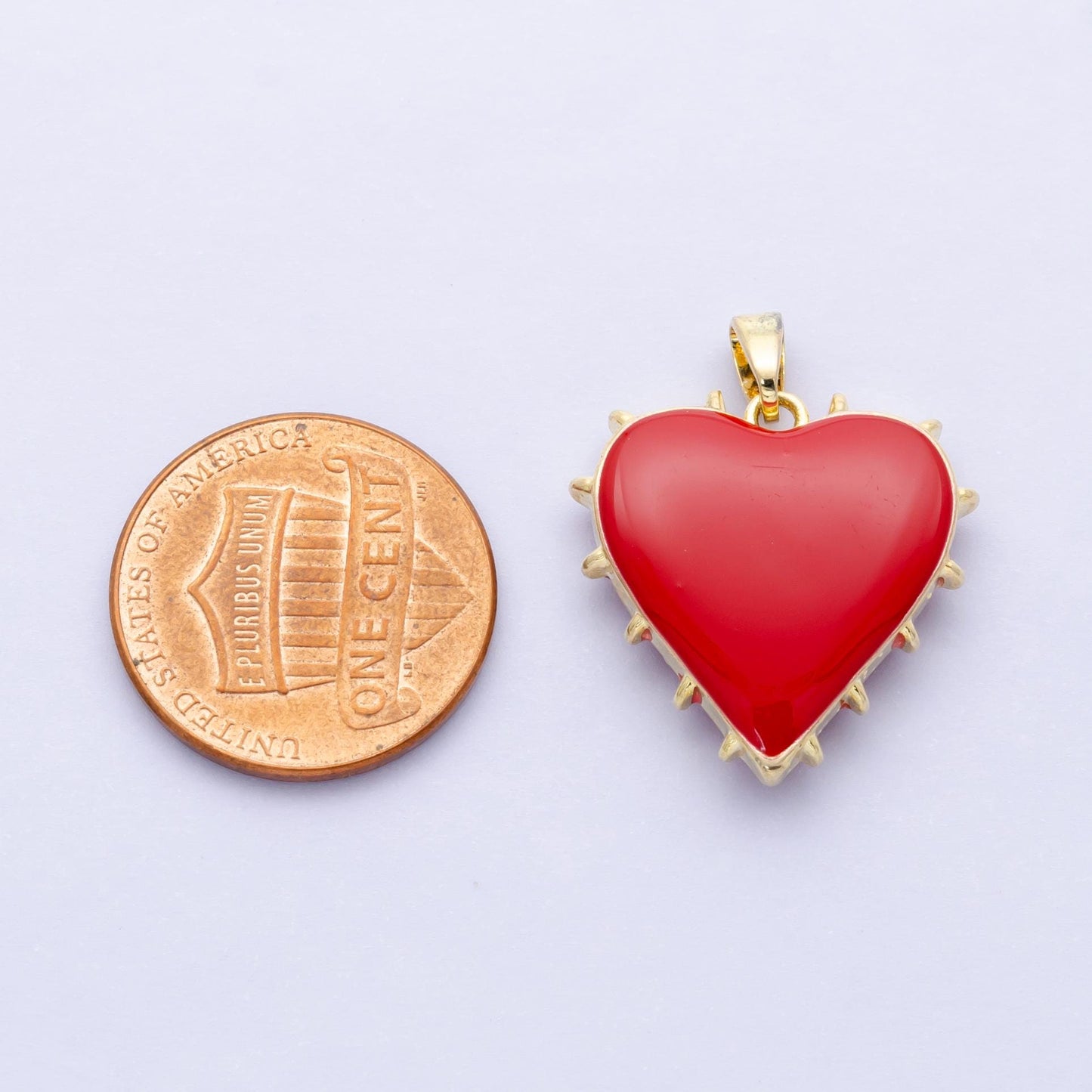 Dainty red enamel heart spikey heart charm 14k gold filled heart pendant for necklace bracelet component ah-052