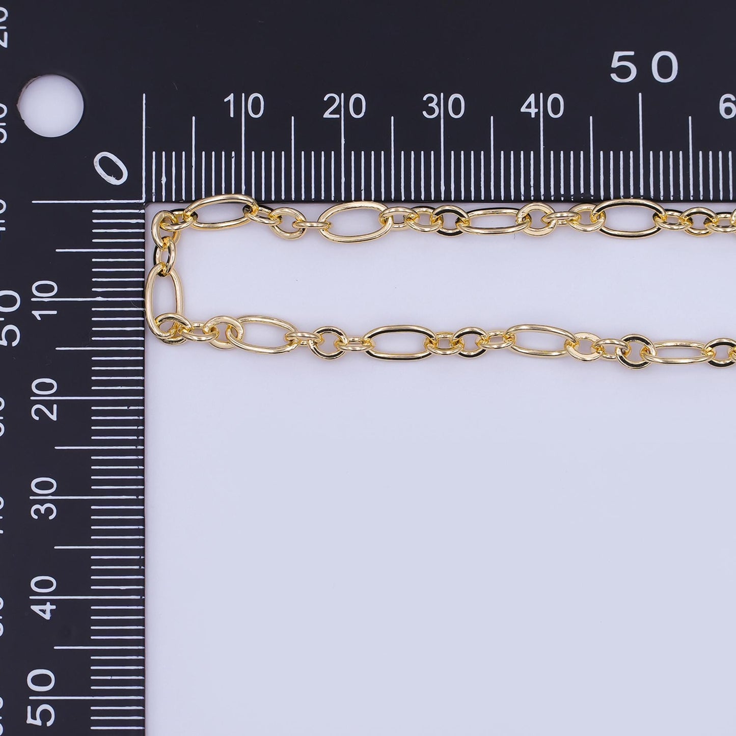 Gold figaro chain by yard, link cable link elongate chain by foot, wholesale bulk roll chain jewelry making 3.9mm width, roll-504