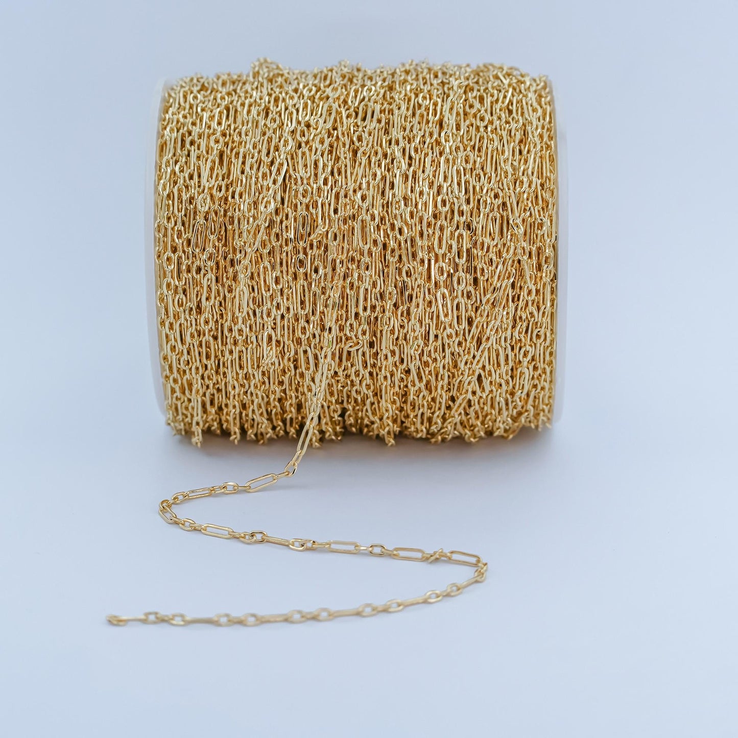 Gold Long Rolo Olympiad Cable Paperclip Chain by Yard, Link Cable Thin Elongate Chain, Slender Dainty Wholesale bulk Roll Chain, Roll-249