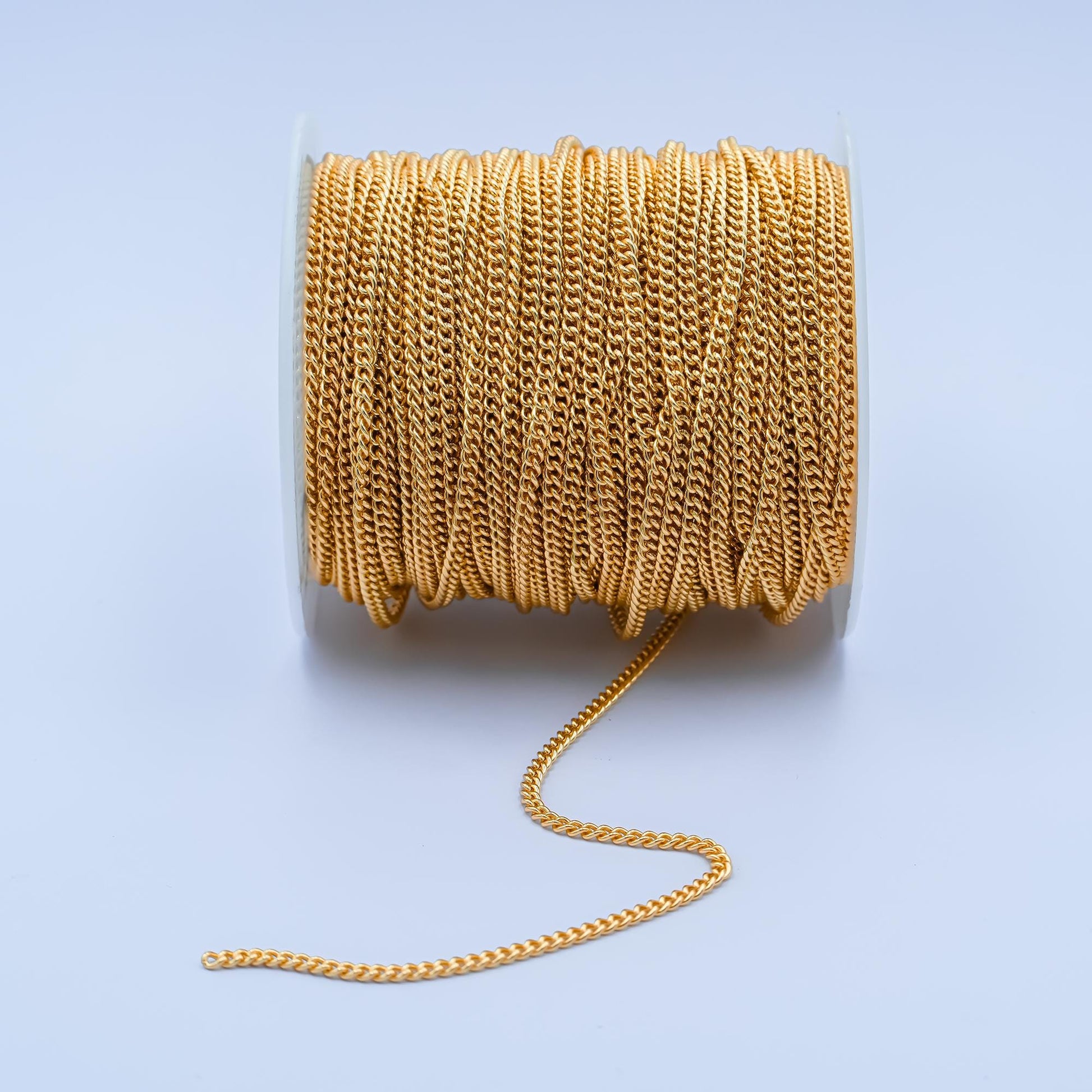 Gold cuban curb chain by yard, florida link chain,wholesale bulk roll chain for jewelry making, width 2.9mm,roll- 497, 498