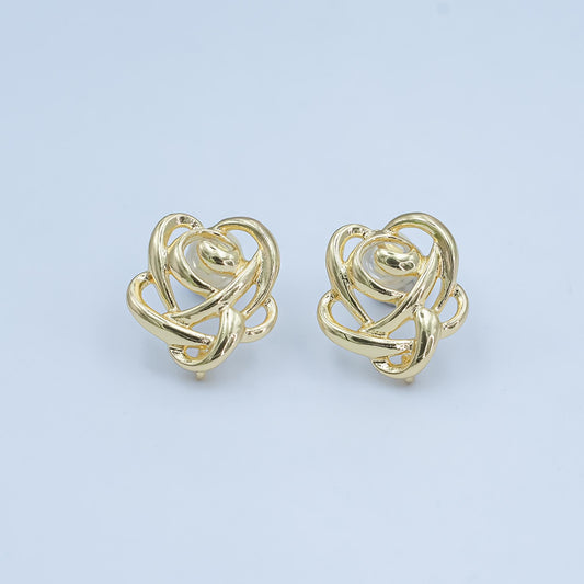 Gold flower earrings stud Floral post with loop for jewelry making supplies 15.9 mm ear stud bulk Earring Supply for Jewelry Making Z-1113