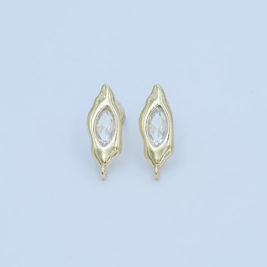 24K Gold Filled Abstract Oval Earring Posts with Clear Cz Stone Molten Eye Studs for DIY Jewelry Making Z-1134