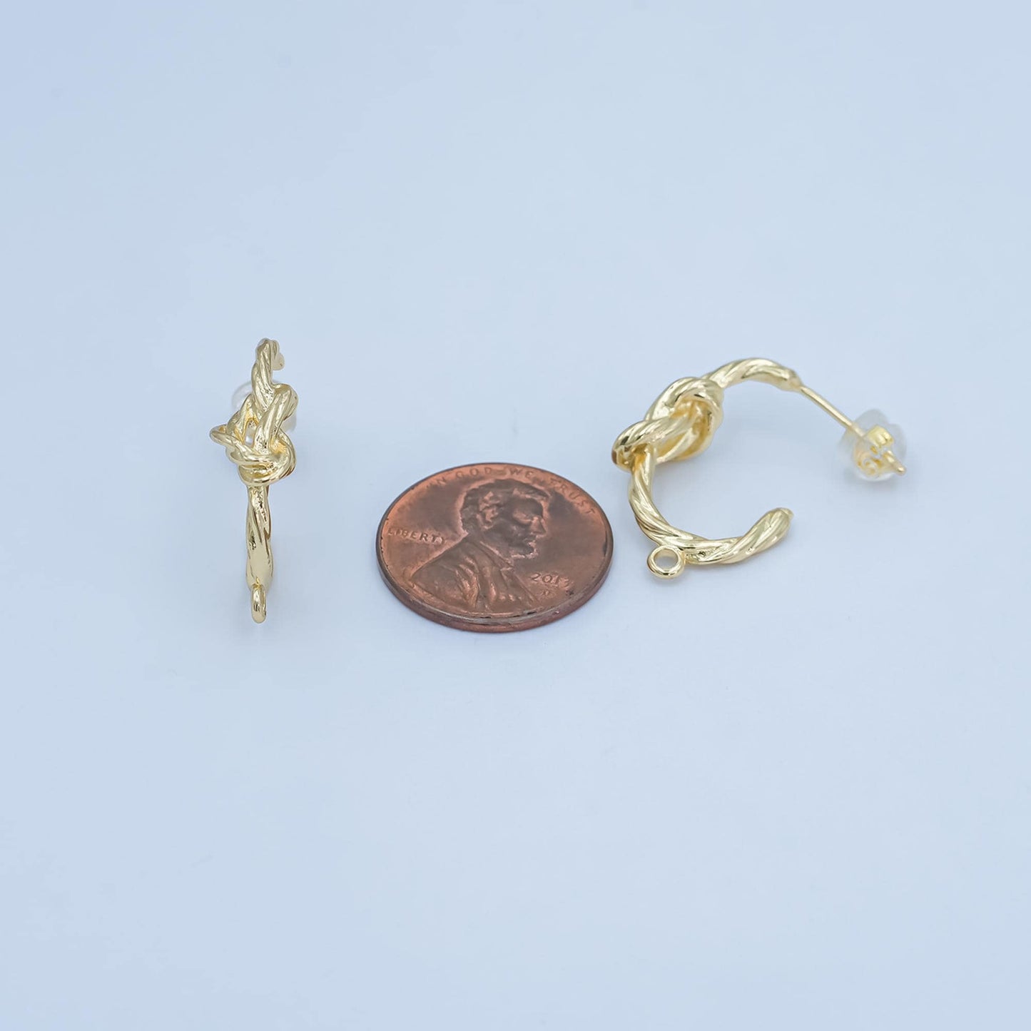 Textured Gold Knot Hoop Earring Posts with Loop, 24K Gold Plated Brass, Artisan Jewelry Making Supplies, Organic Wire Look 22.8x19.4mm z1133