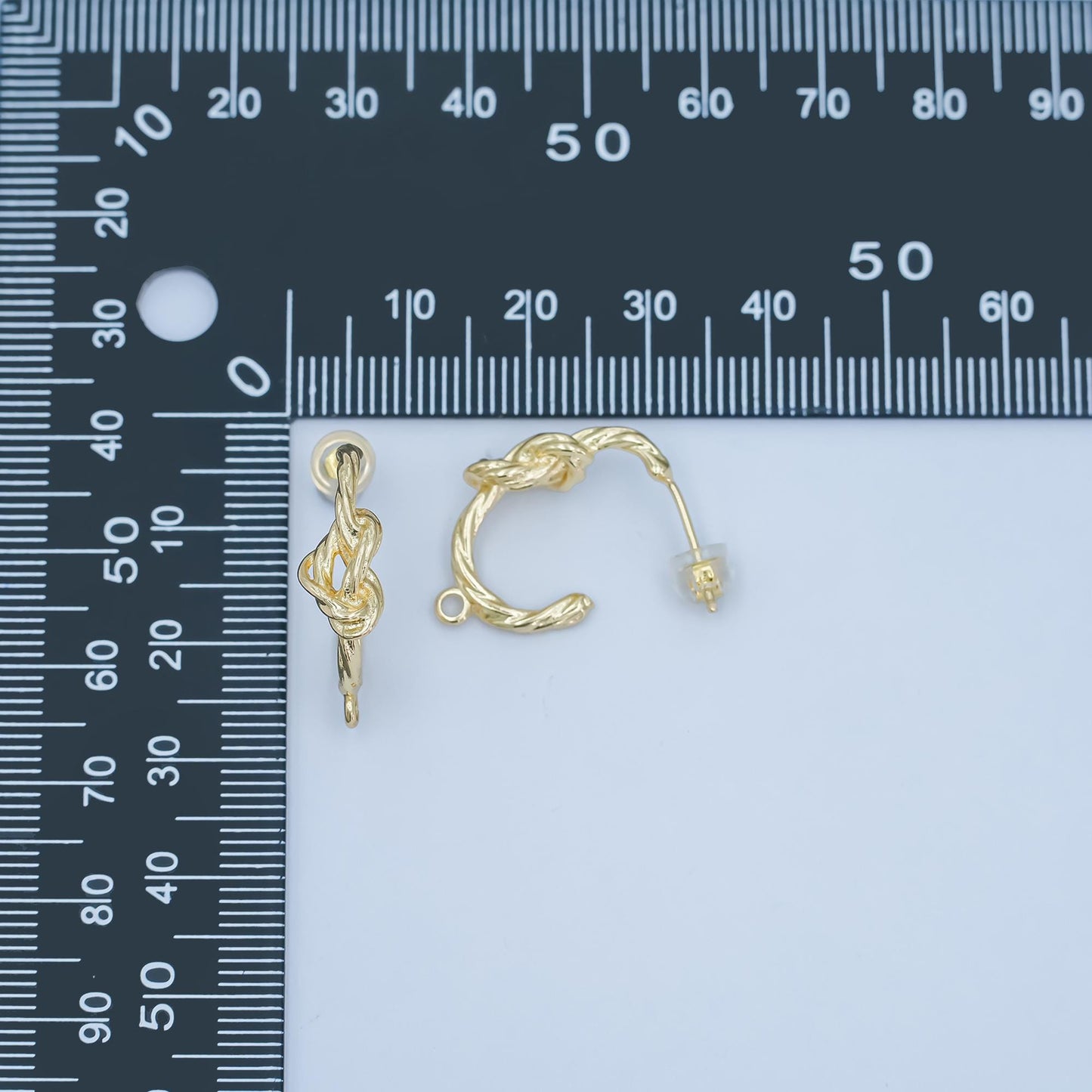 Textured Gold Knot Hoop Earring Posts with Loop, 24K Gold Plated Brass, Artisan Jewelry Making Supplies, Organic Wire Look 22.8x19.4mm z1133