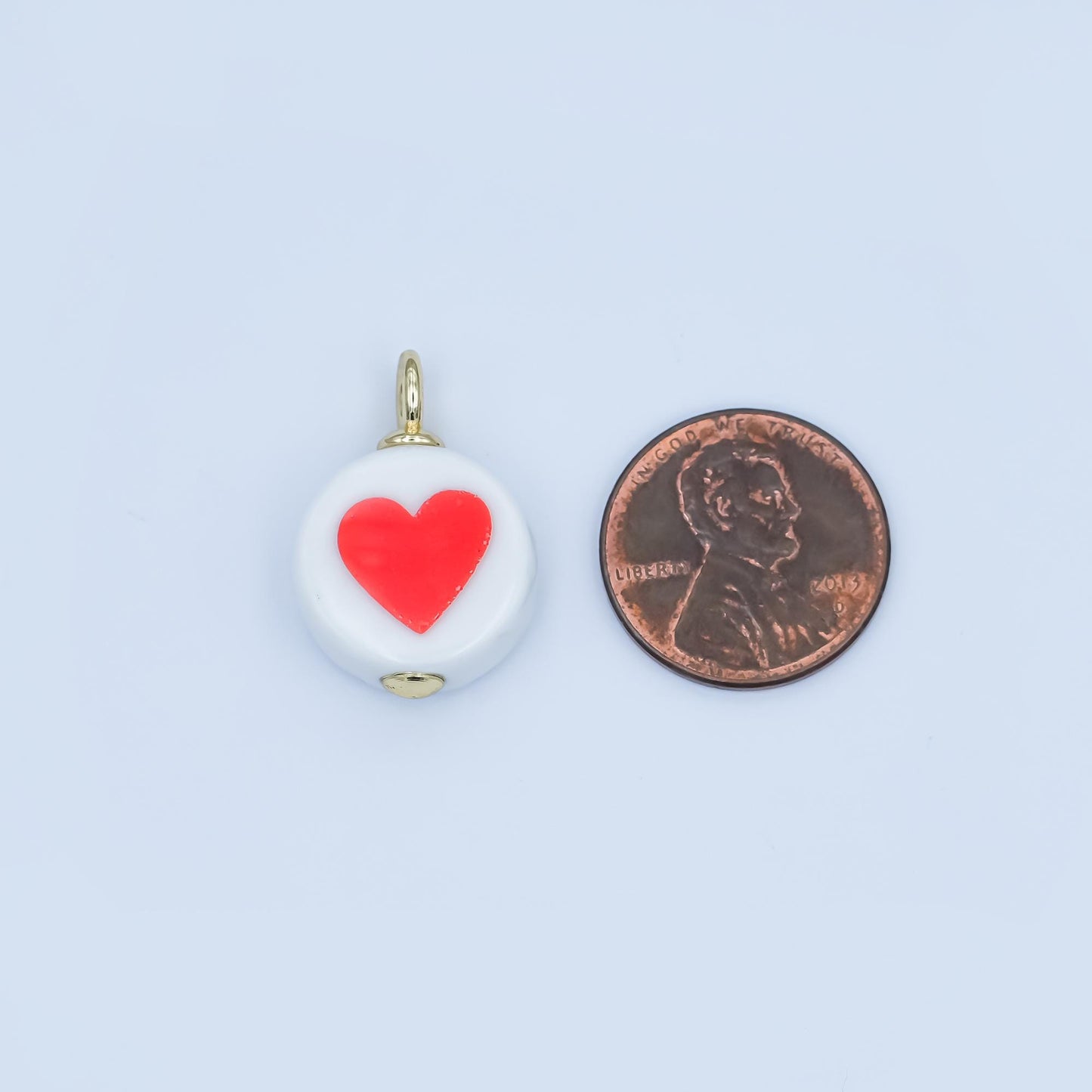 Dainty White Round Ceramic Charm Handmade Red Heart Painting Charm For Necklace Bracelet Jewelry Making Supply N088