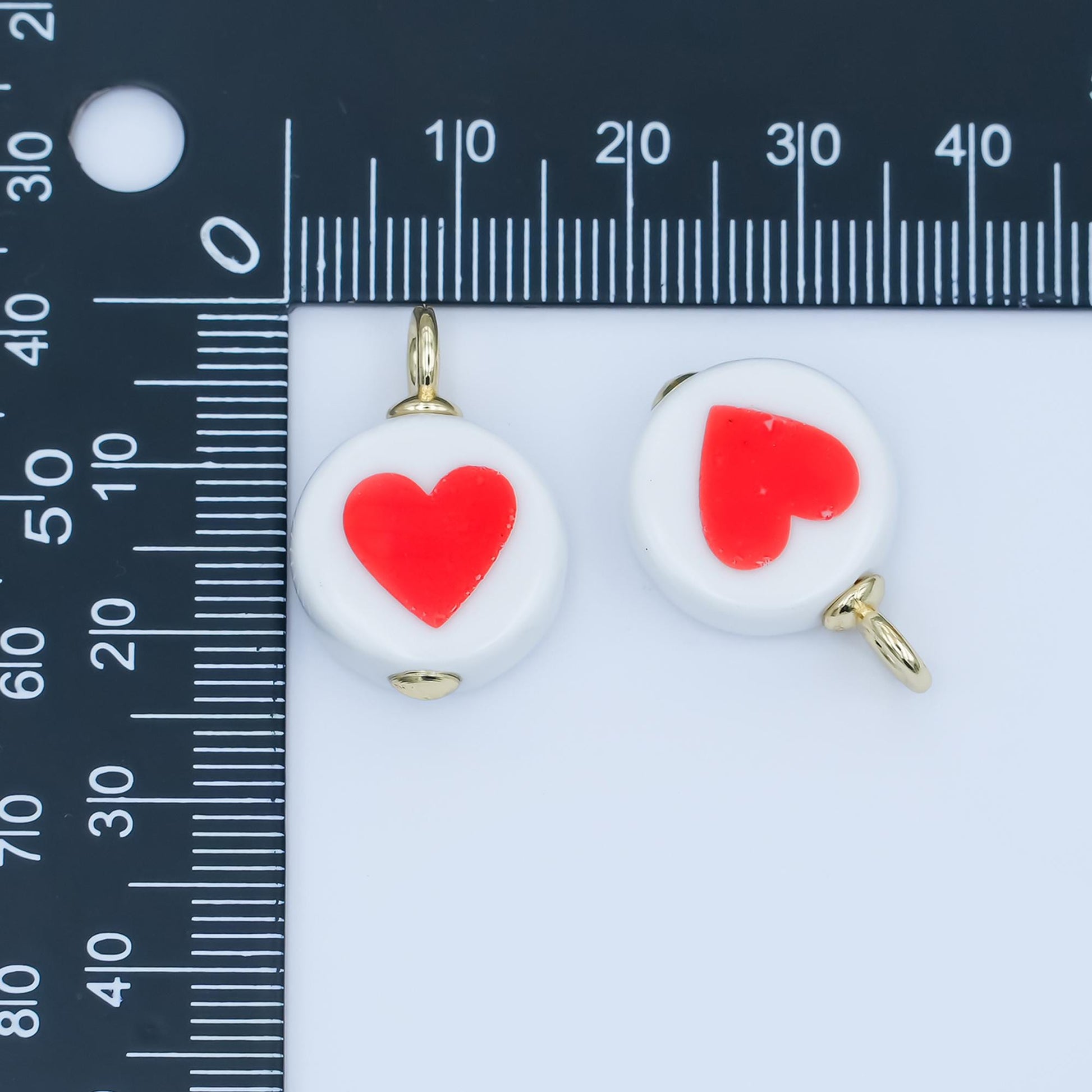 Dainty White Round Ceramic Charm Handmade Red Heart Painting Charm For Necklace Bracelet Jewelry Making Supply N088