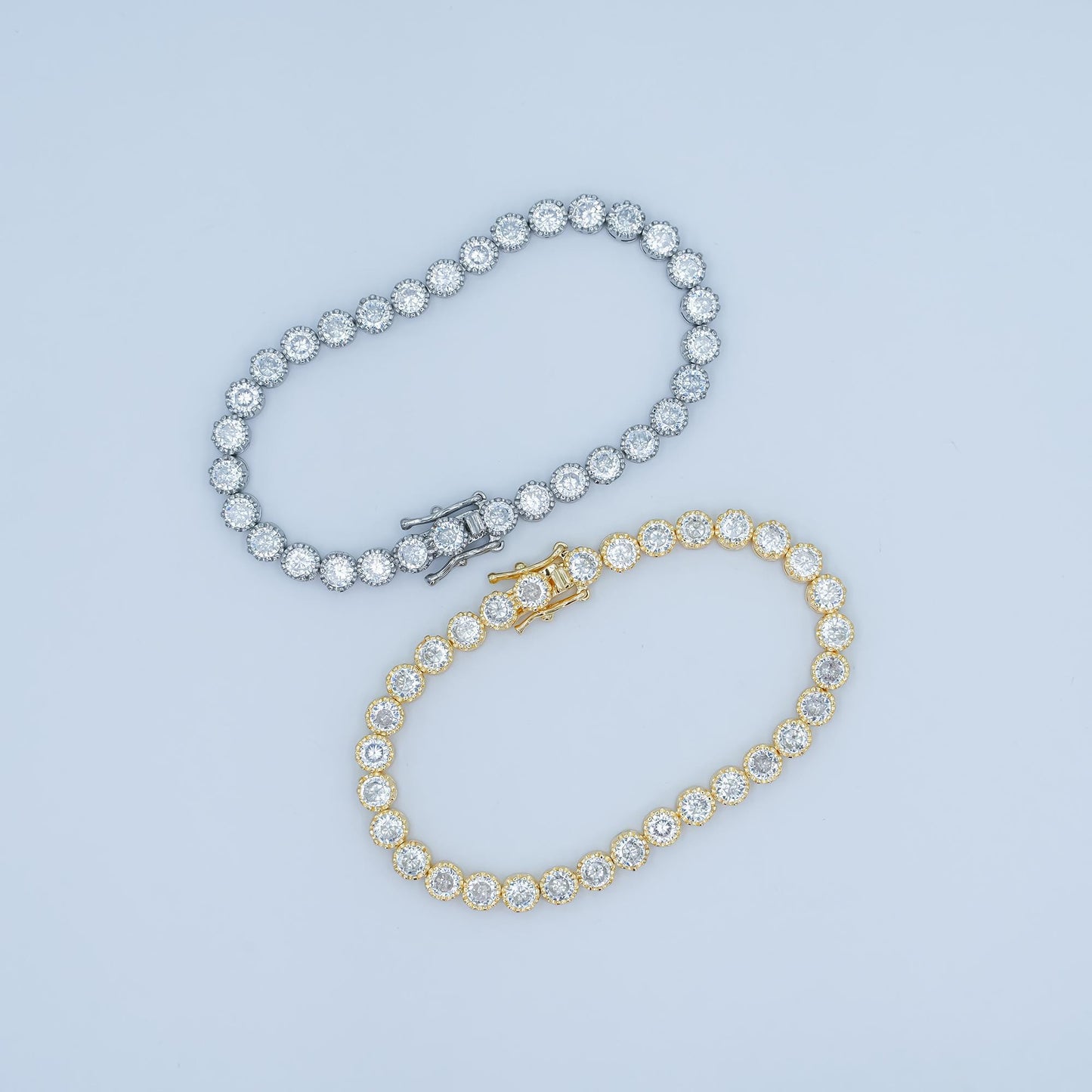 24K Gold Filled Round Tennis Chain Bracelet Clear Crystal Zirconia CZ Tennis Chain 6.88 inch WA-3053