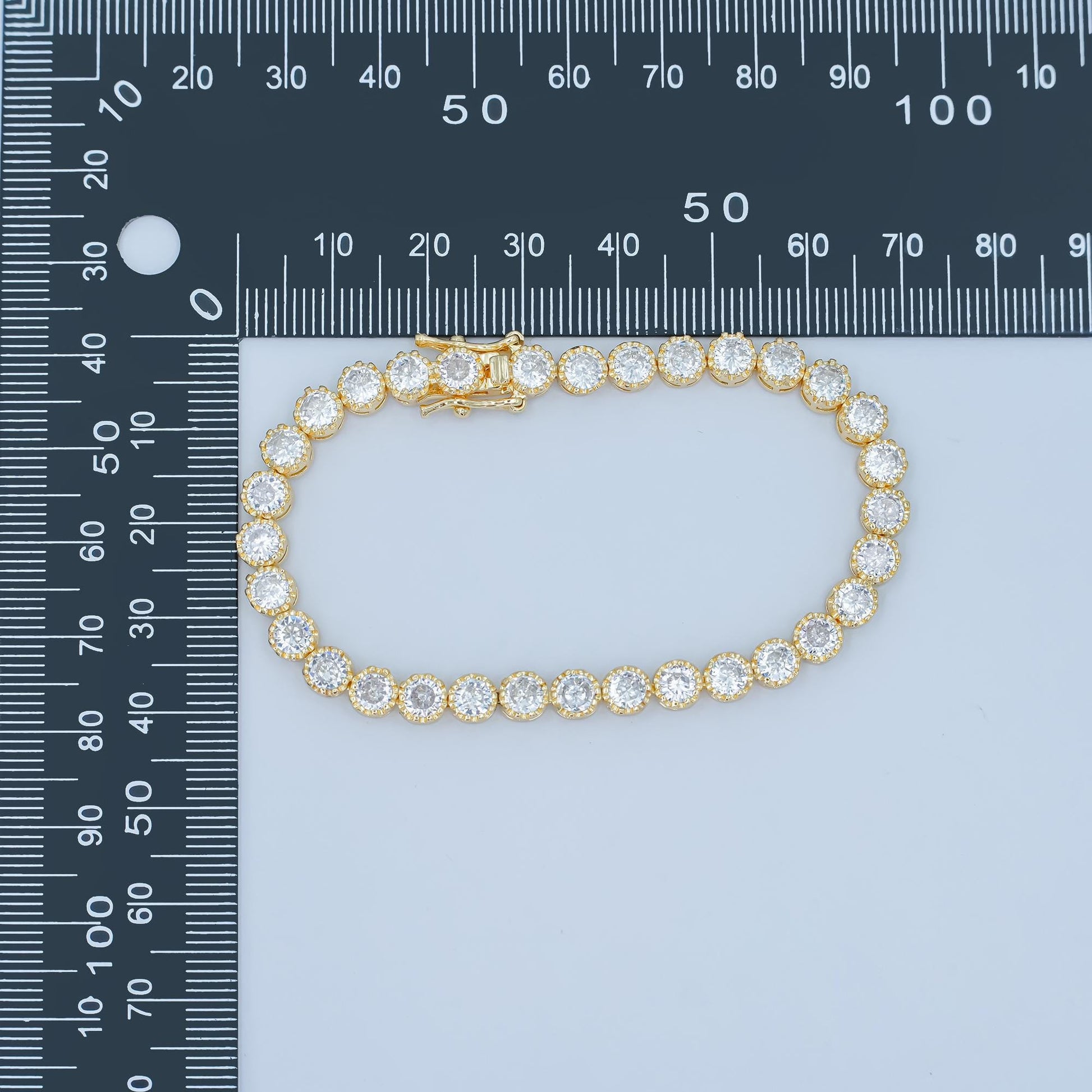 24K Gold Filled Round Tennis Chain Bracelet Clear Crystal Zirconia CZ Tennis Chain 6.88 inch WA-3053