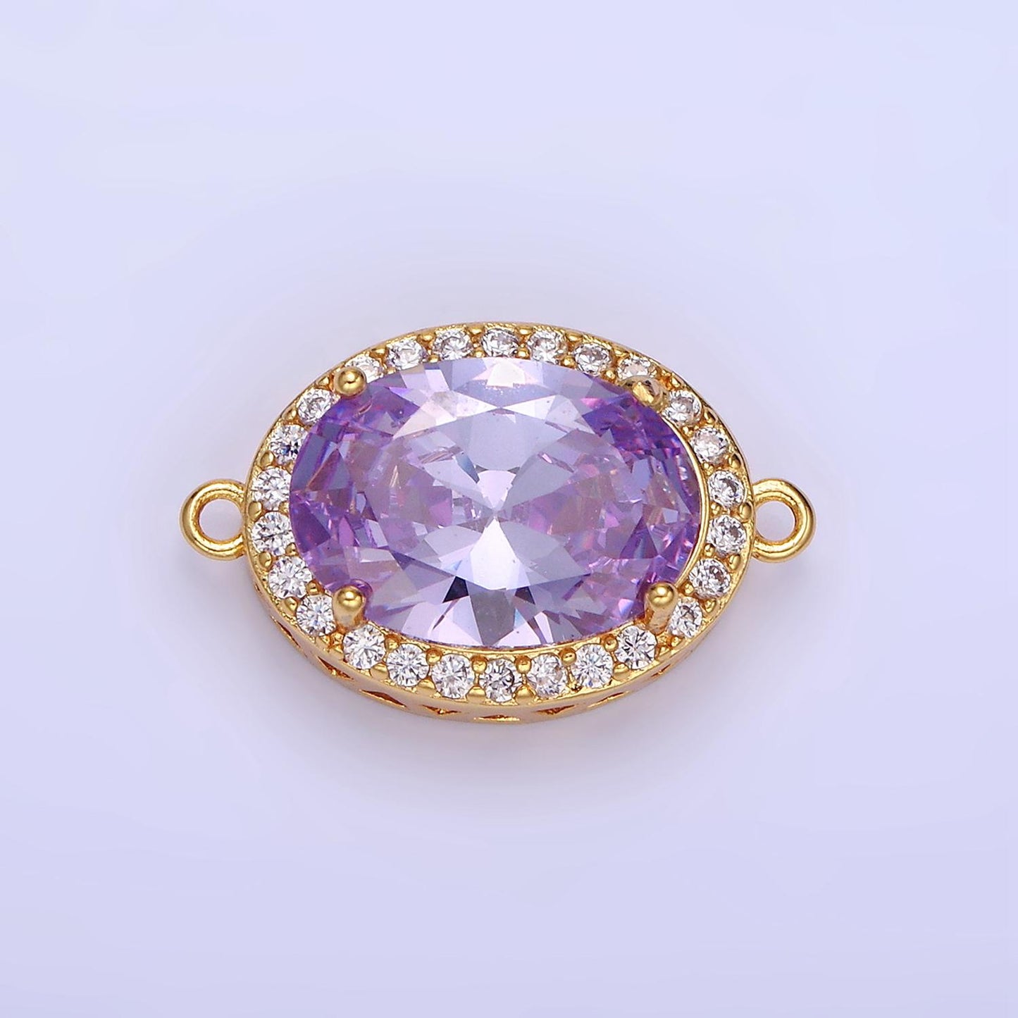 14K Gold Filled Blue, Purple, Pink, Red, Green, Orange, Blue, Olive Green CZ Micro Paved Oval Connector | G-379-G-382