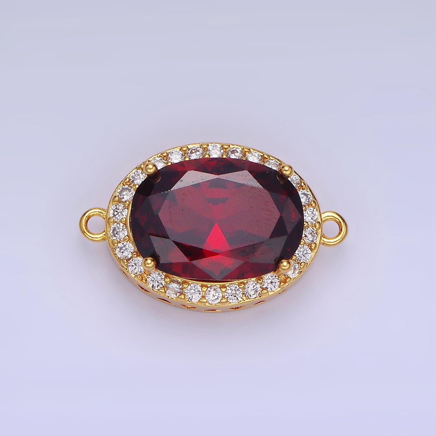 14K Gold Filled Blue, Purple, Pink, Red, Green, Orange, Blue, Olive Green CZ Micro Paved Oval Connector | G-379-G-382