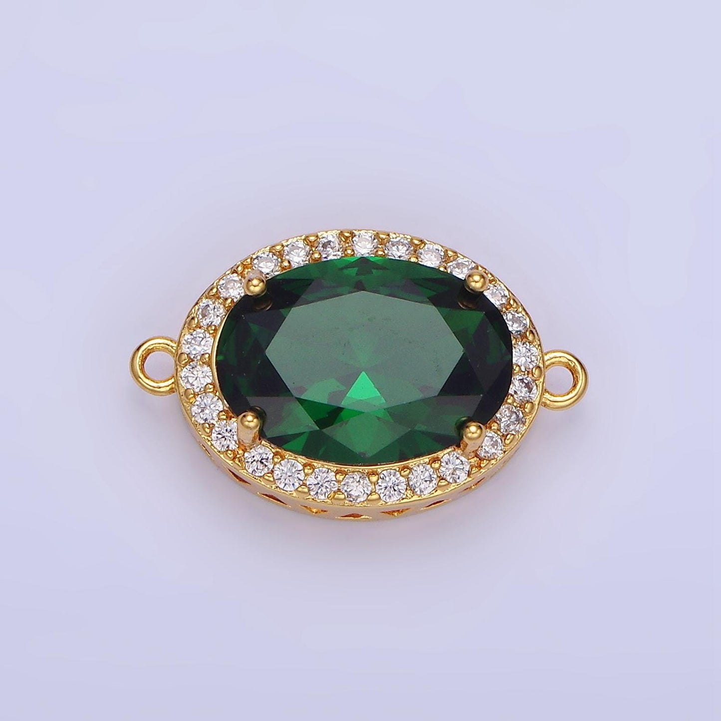 14K Gold Filled Blue, Purple, Pink, Red, Green, Orange, Blue, Olive Green CZ Micro Paved Oval Connector | G-379-G-382
