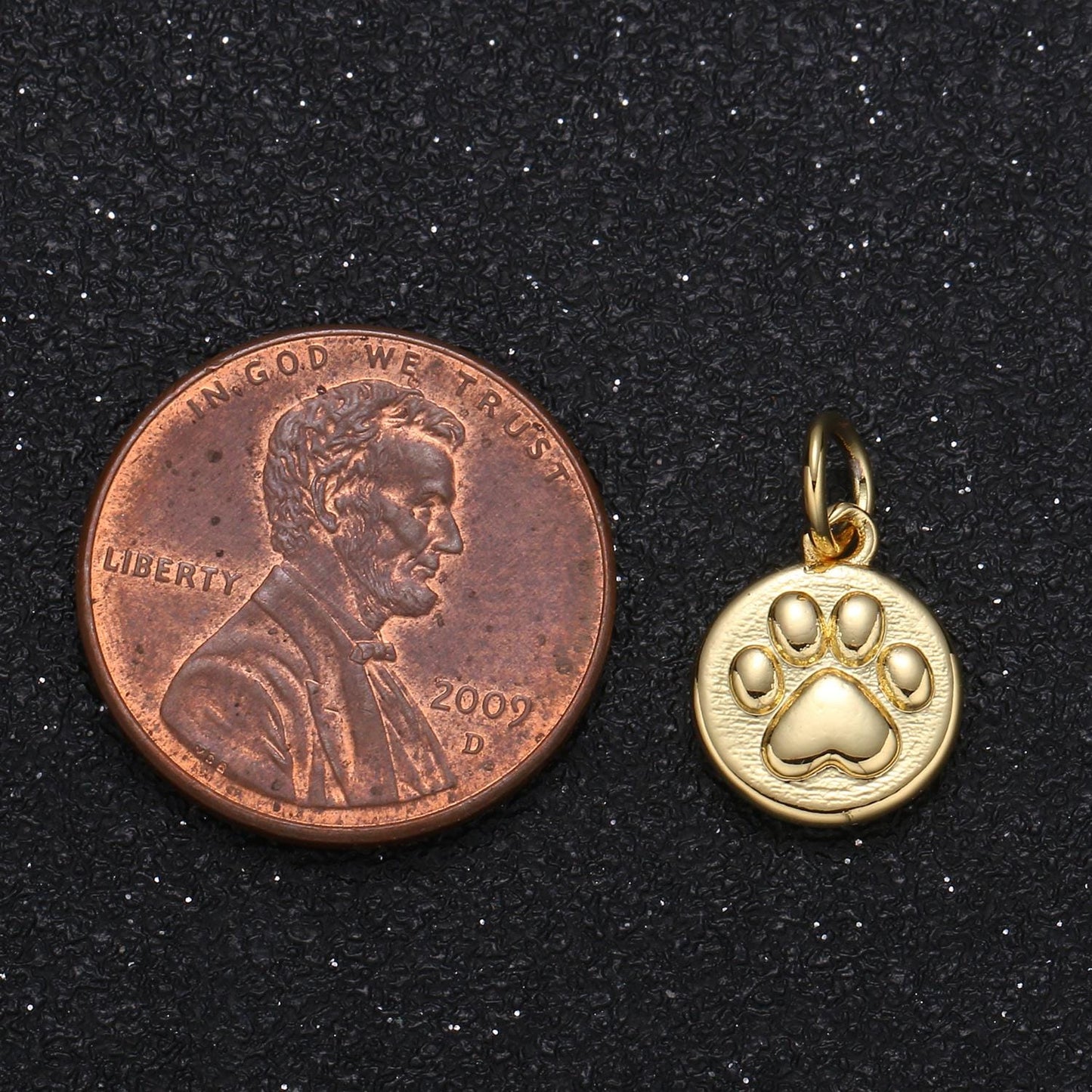 14K Gold Filled Embossed Dog Paw Print Coin Charm | GP109