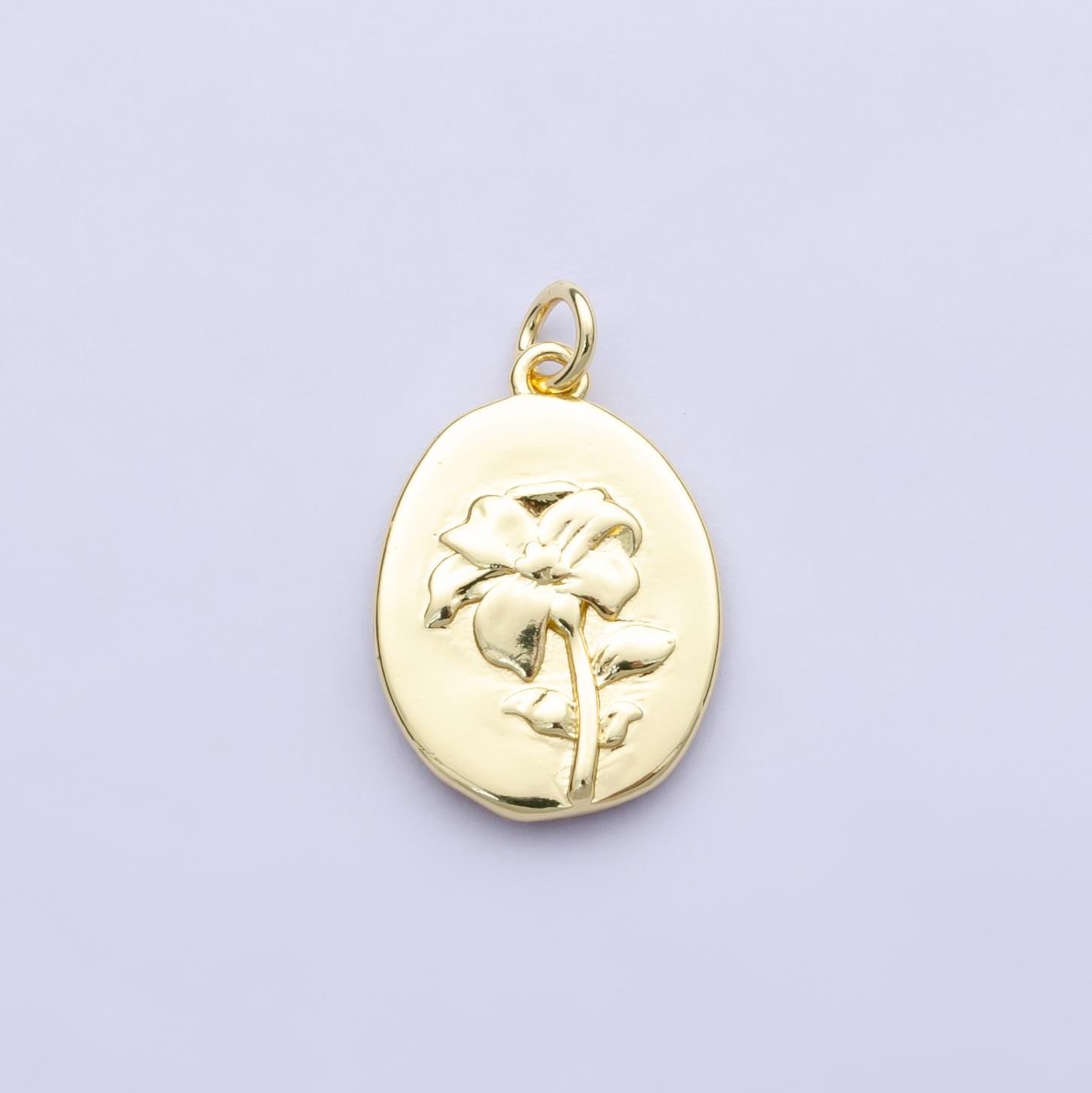 14k gold filled marigold october birth flower personalized hammered stamped double sided charm | ag253