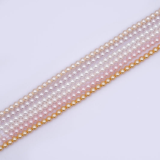 4mm Round Shell Pearl Bead Strand High Luster Synthetic Pearls for Jewelry Making, Necklace & Bracelet Craft Supplies Colorful Beads WA2987