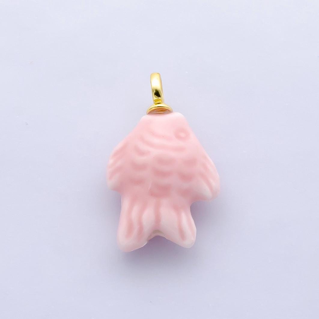 Dainty Fish ceramic charm handmade Pink Cute Fish Shell ceramic porcelain Beach charm for necklace bracelet jewelry making supply N-082