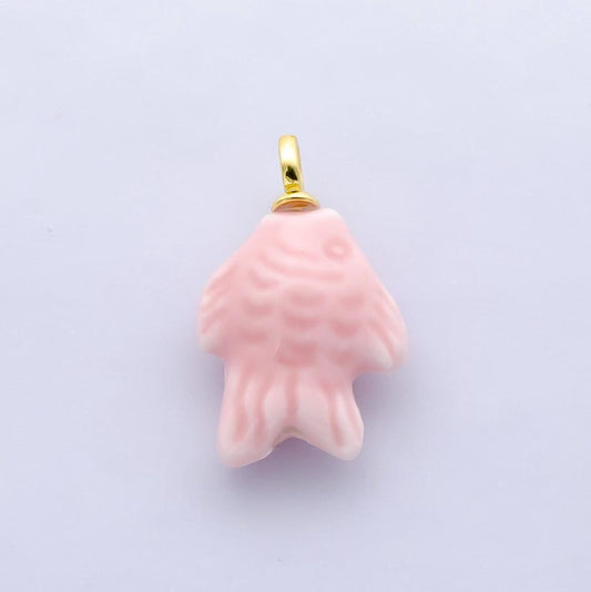 Dainty Fish ceramic charm handmade Pink Cute Fish Shell ceramic porcelain Beach charm for necklace bracelet jewelry making supply N-082