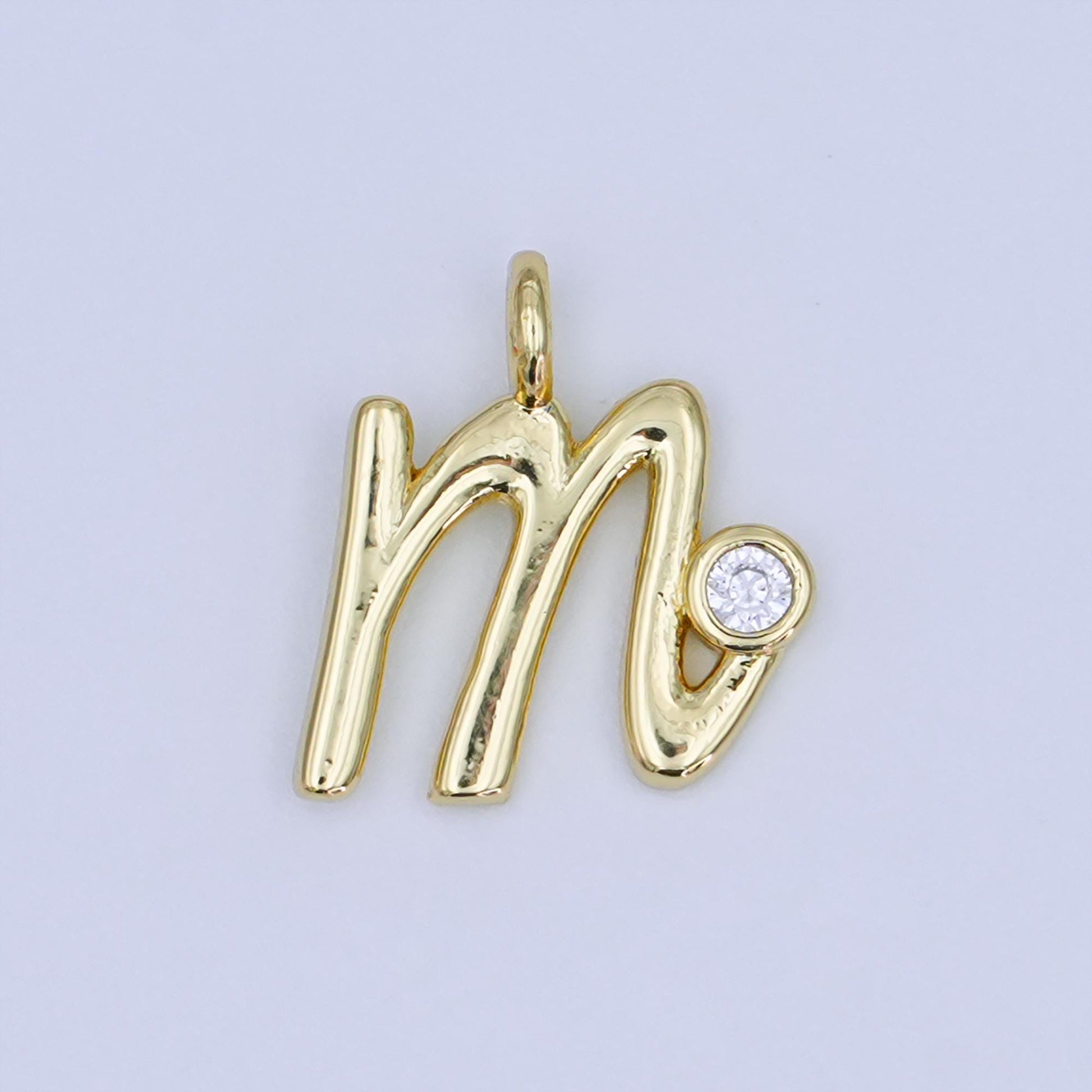 24k gold filled Cursive MOM Charm Micro Pave CZ Word for bracelet necklace component add on charm | N-048