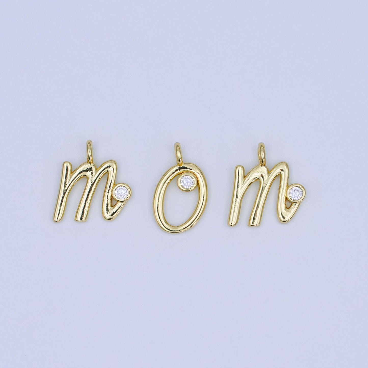 24k gold filled Cursive MOM Charm Micro Pave CZ Word for bracelet necklace component add on charm | N-048