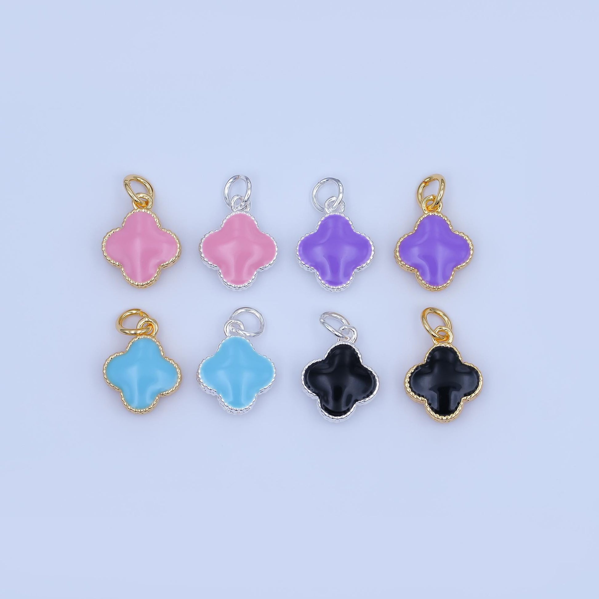 Gold Clover Charm 14K Gold Filled Colorful Enamel Quatrefoil Pendant Lucky Charm | C-693