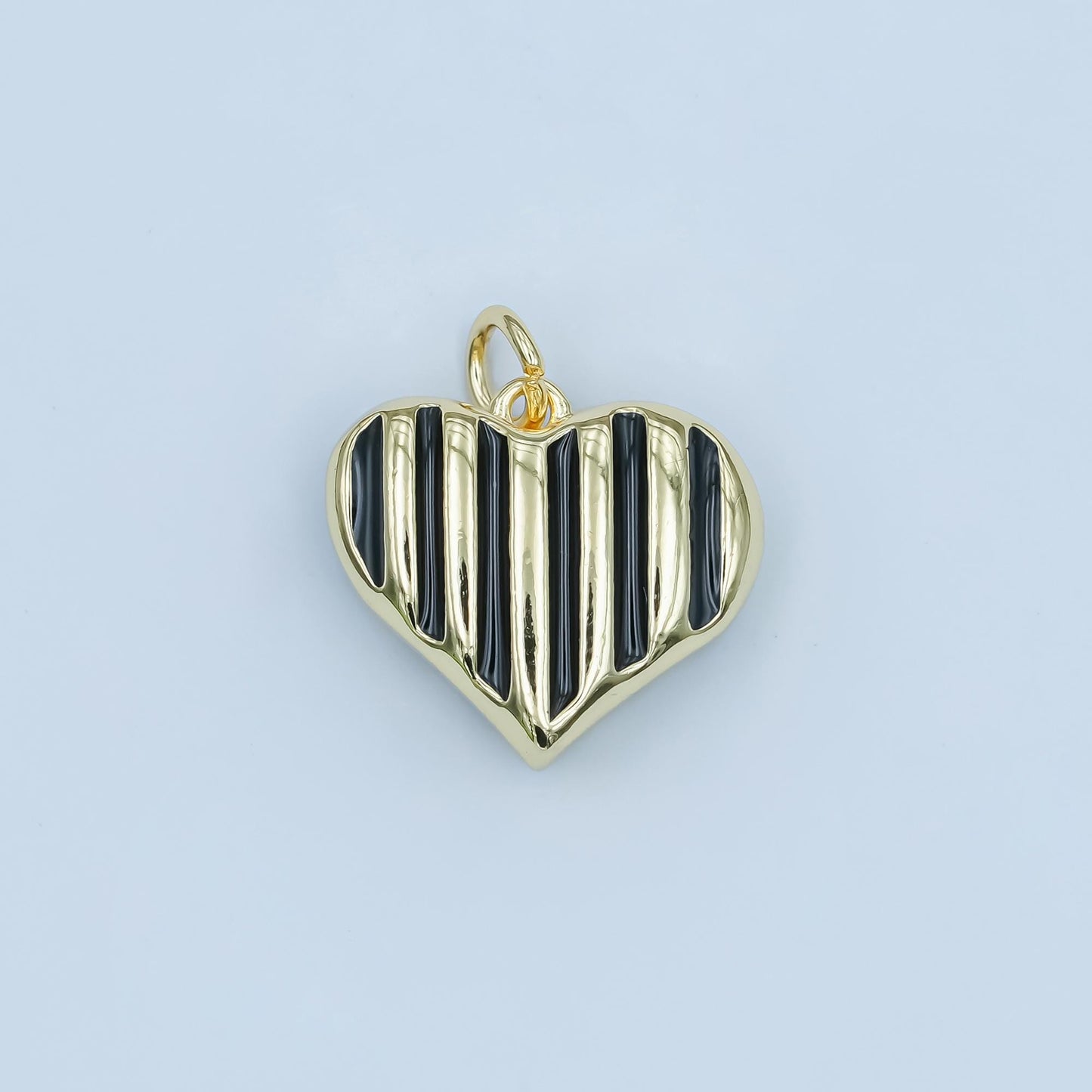 24k gold fill enamel heart shaped pendant Zebra Print Heart Charm Pink Black Stripes Pendant N135