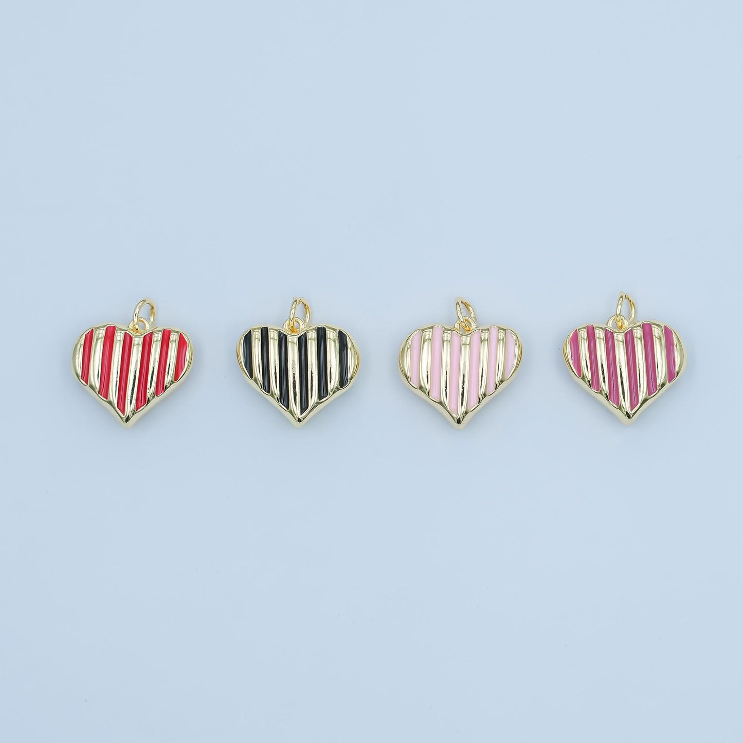 24k gold fill enamel heart shaped pendant Zebra Print Heart Charm Pink Black Stripes Pendant N135