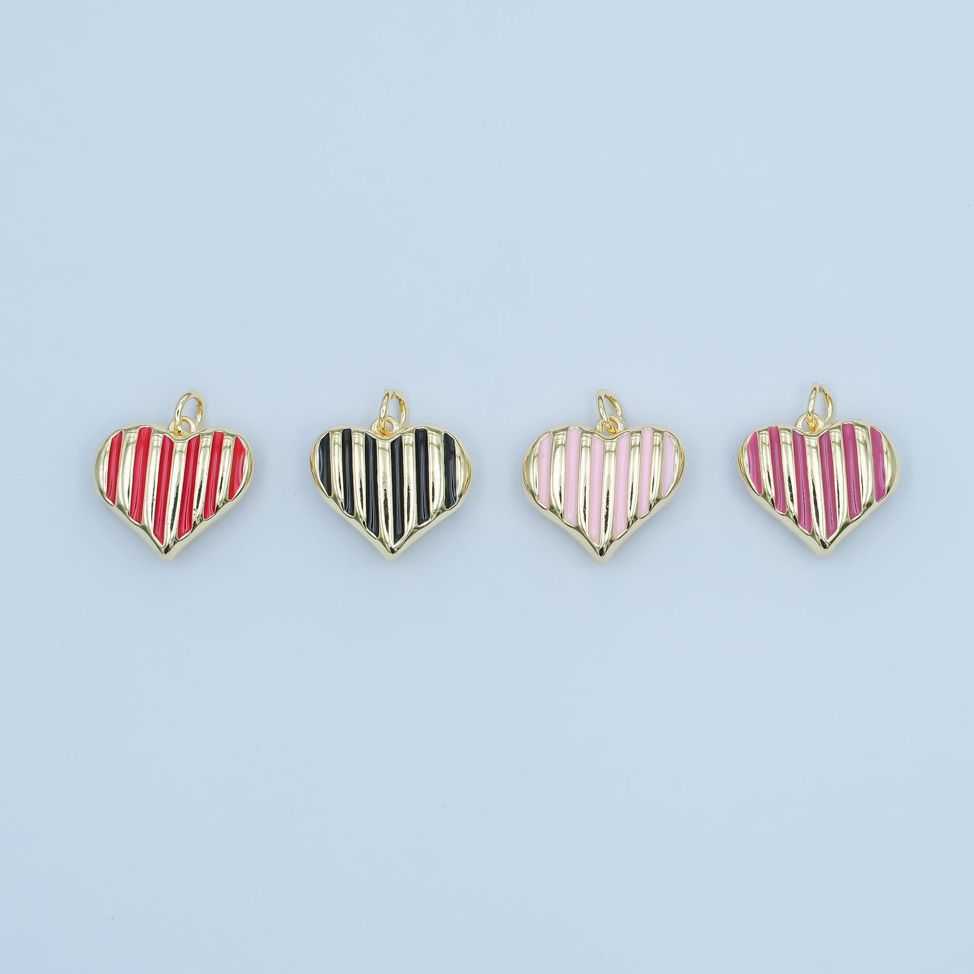 24k gold fill enamel heart shaped pendant Zebra Print Heart Charm Pink Black Stripes Pendant N135