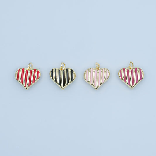 24k gold fill enamel heart shaped pendant Zebra Print Heart Charm Pink Black Stripes Pendant N135