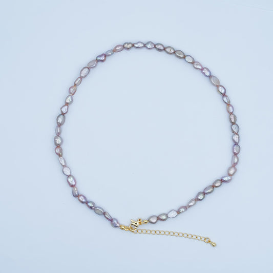 Handmade 5.5mm natural freshwater mauve pink pearl choker necklace 14.5 inch + 2 inch extender for layering necklace WA-3068