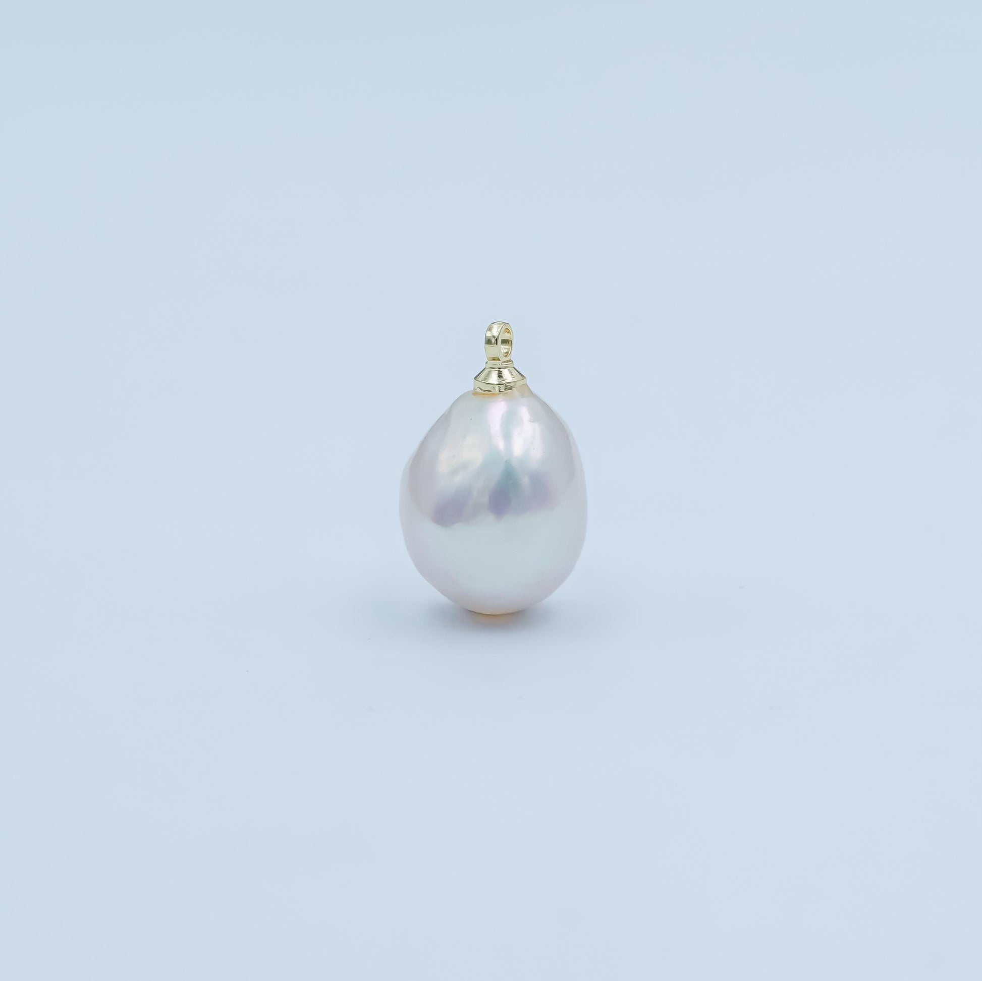 24K Gold Filled 10mm White Baroque Round Freshwater Pearl Charm | P1644
