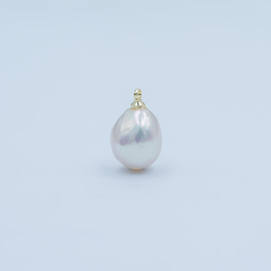 24K Gold Filled 10mm White Baroque Round Freshwater Pearl Charm | P1644