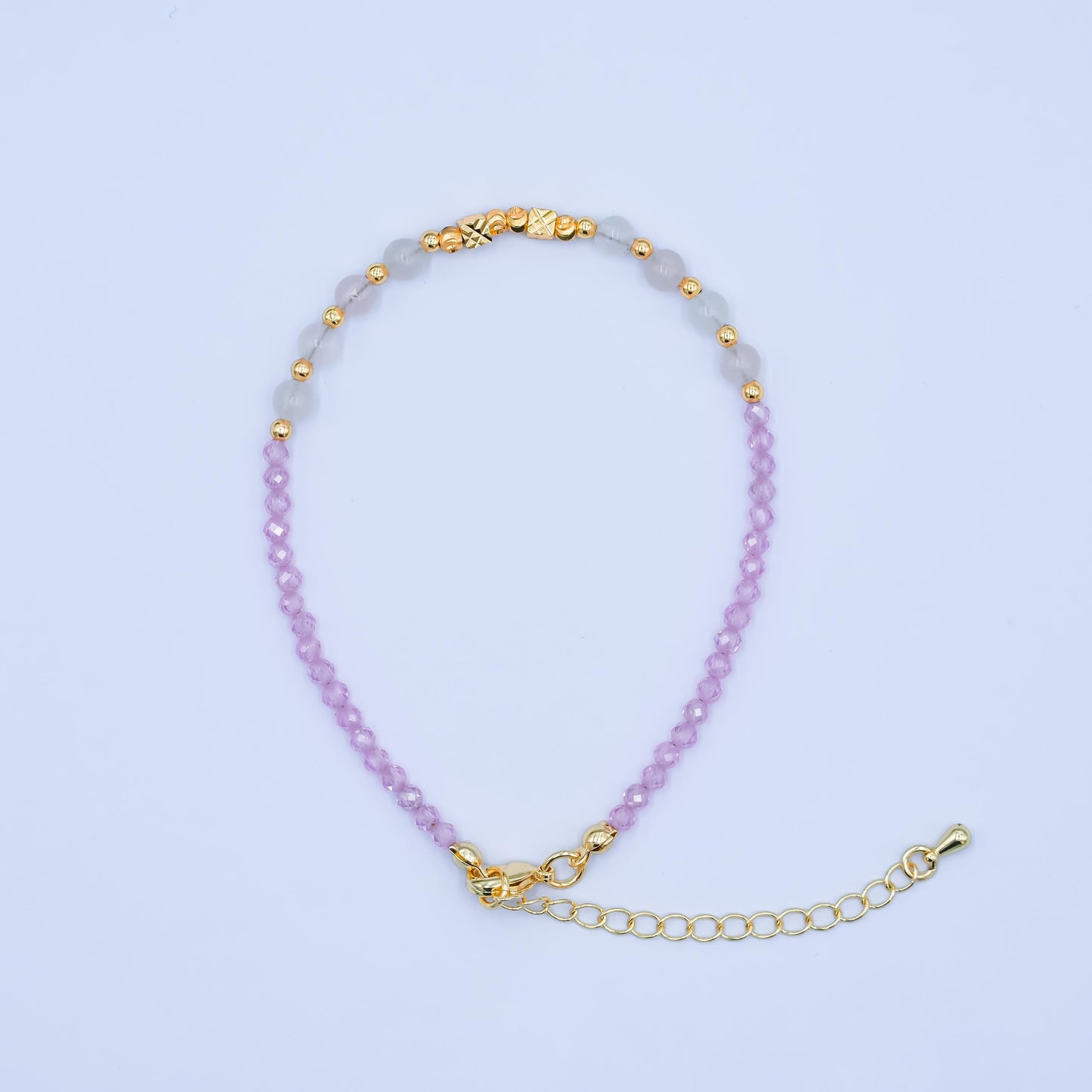 Handcrafted Mix Gemstone Beaded Minimalist Small Glass Beads Bracelet / Anklet 7.7 inch + 2 inch Waterproof Layer Summer Jewelry WA2892