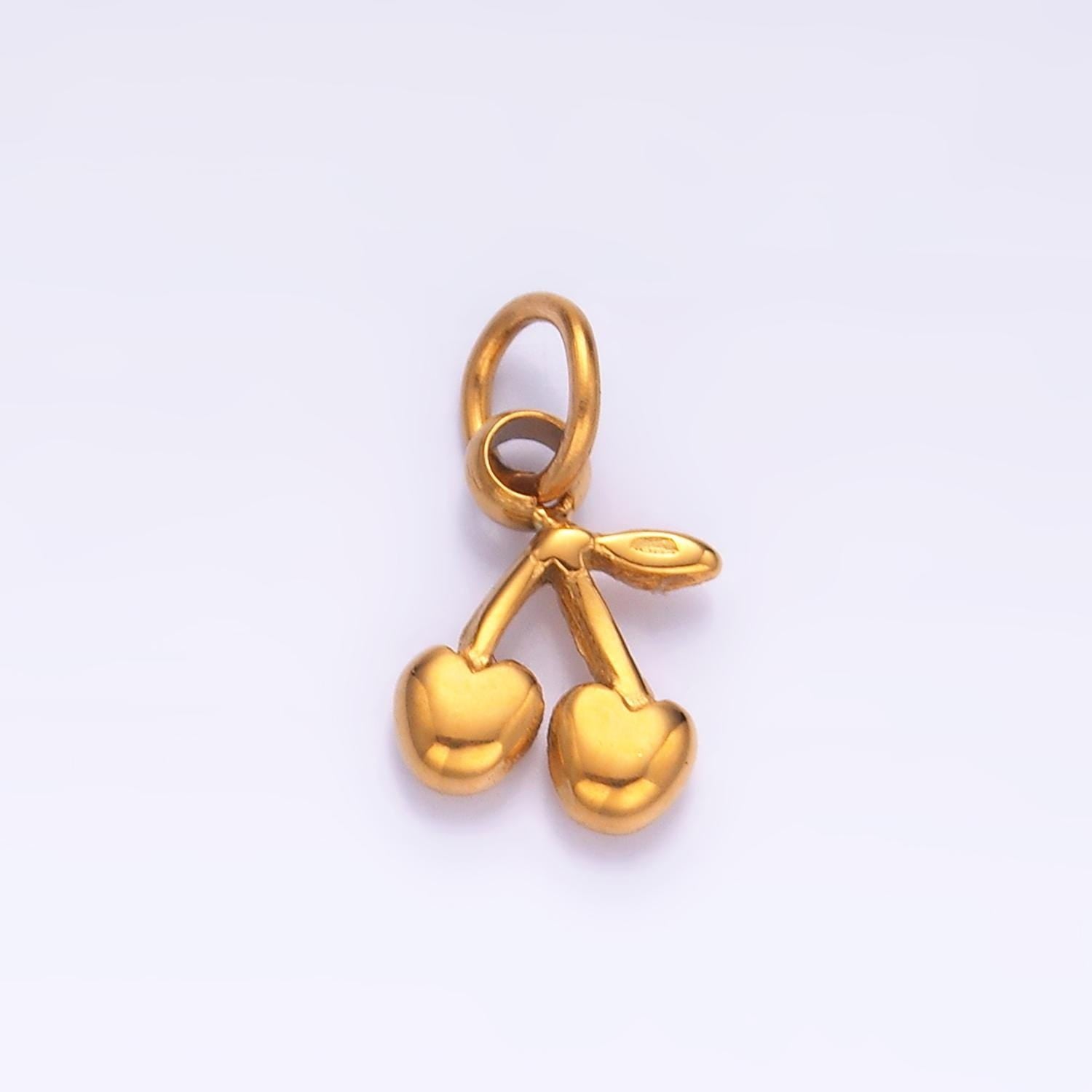 Mini PVD Gold Stainless Steel Cherry Charm Summer Fruit Jewelry Making Supply Tarnish Free | P-793