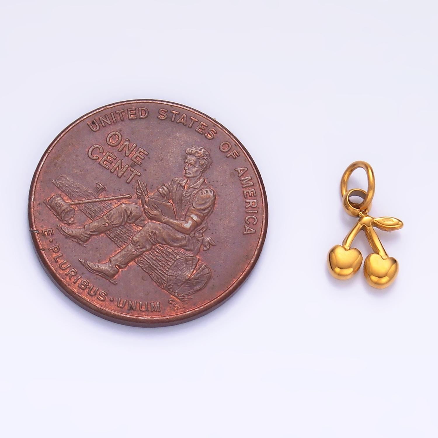 Mini PVD Gold Stainless Steel Cherry Charm Summer Fruit Jewelry Making Supply Tarnish Free | P-793