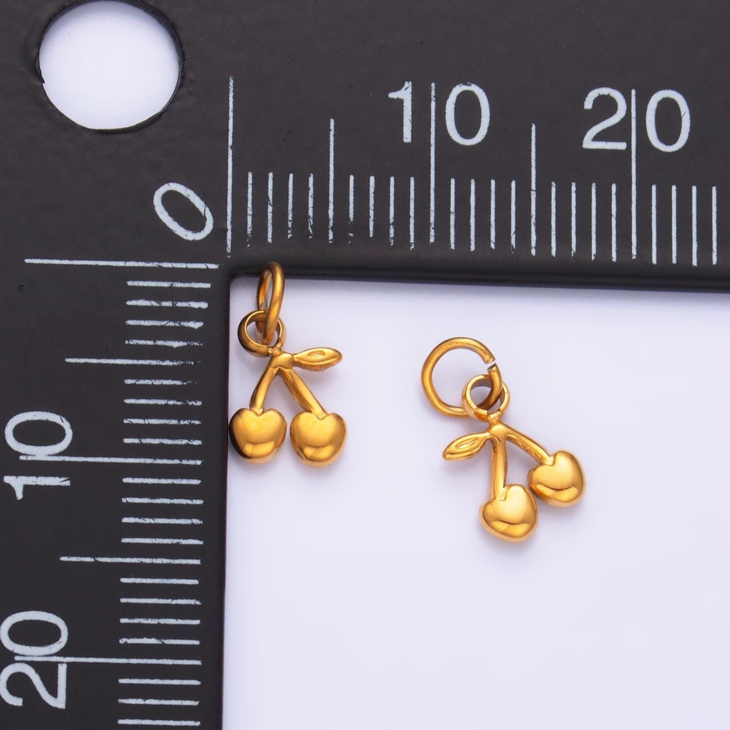 Mini PVD Gold Stainless Steel Cherry Charm Summer Fruit Jewelry Making Supply Tarnish Free | P-793